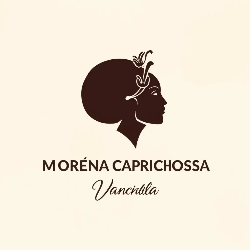a logo design,with the text "Morena Caprichosa", main symbol:The profile of a woman with a vanilla flower on her head.,Moderate,be used in Restaurant industry,clear background