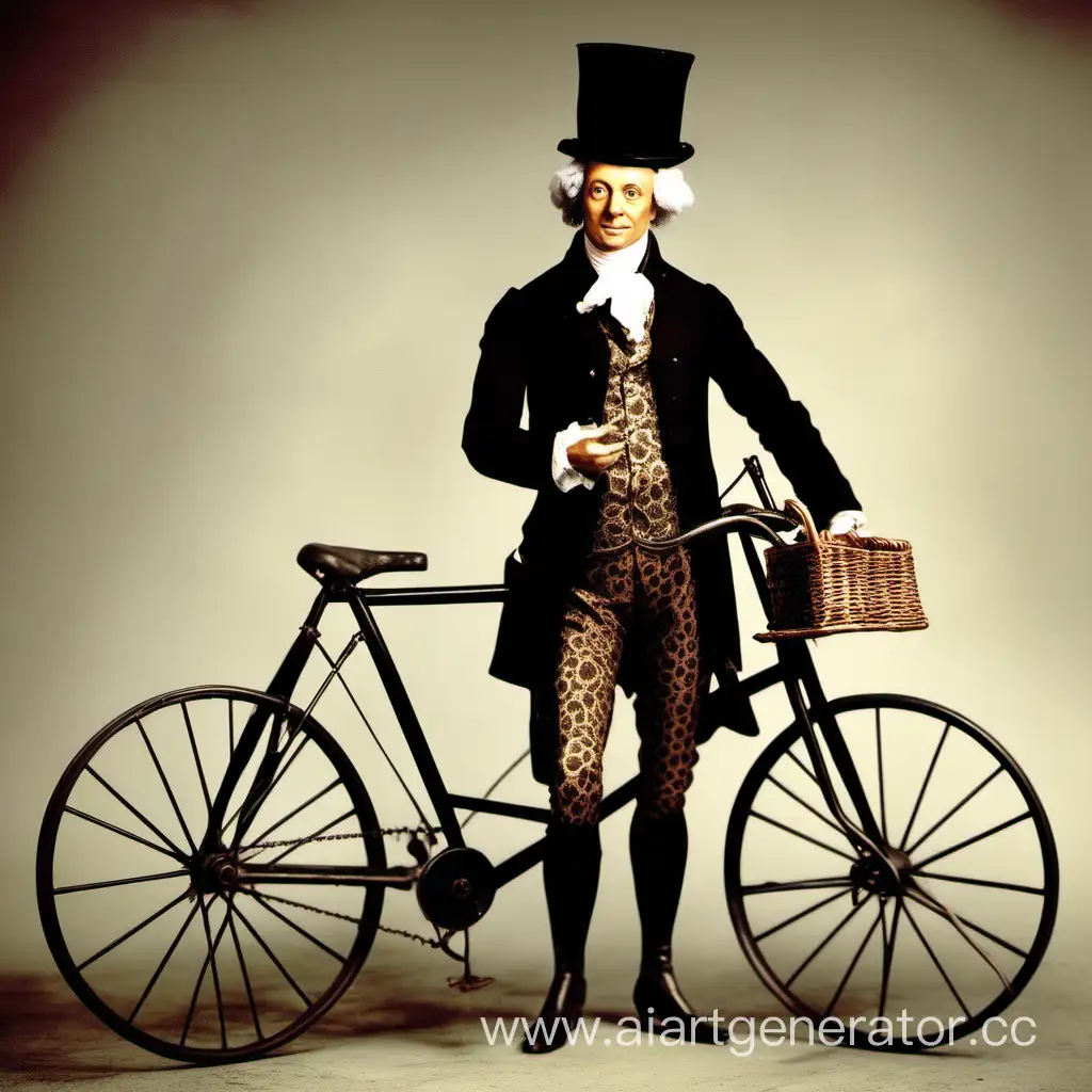 Man-in-Wig-Riding-Vintage-Bicycle-Tribute-to-Immanuel-Kant