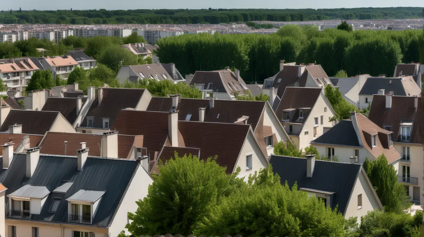 Melun Parisian Suburban Landscape with Tiled Roofs and Wooded Horizons