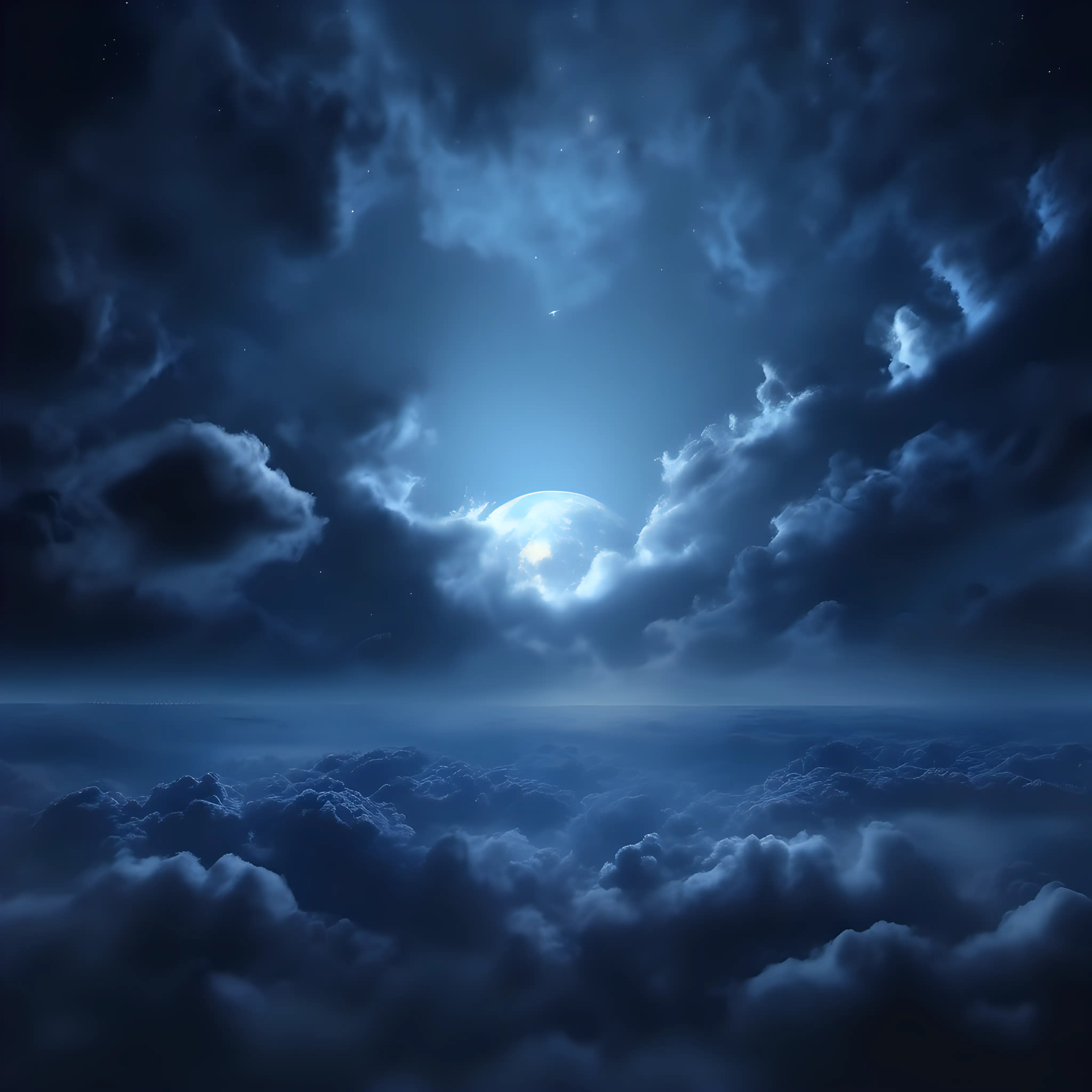 Realistic Dark Night Sky with Clouds