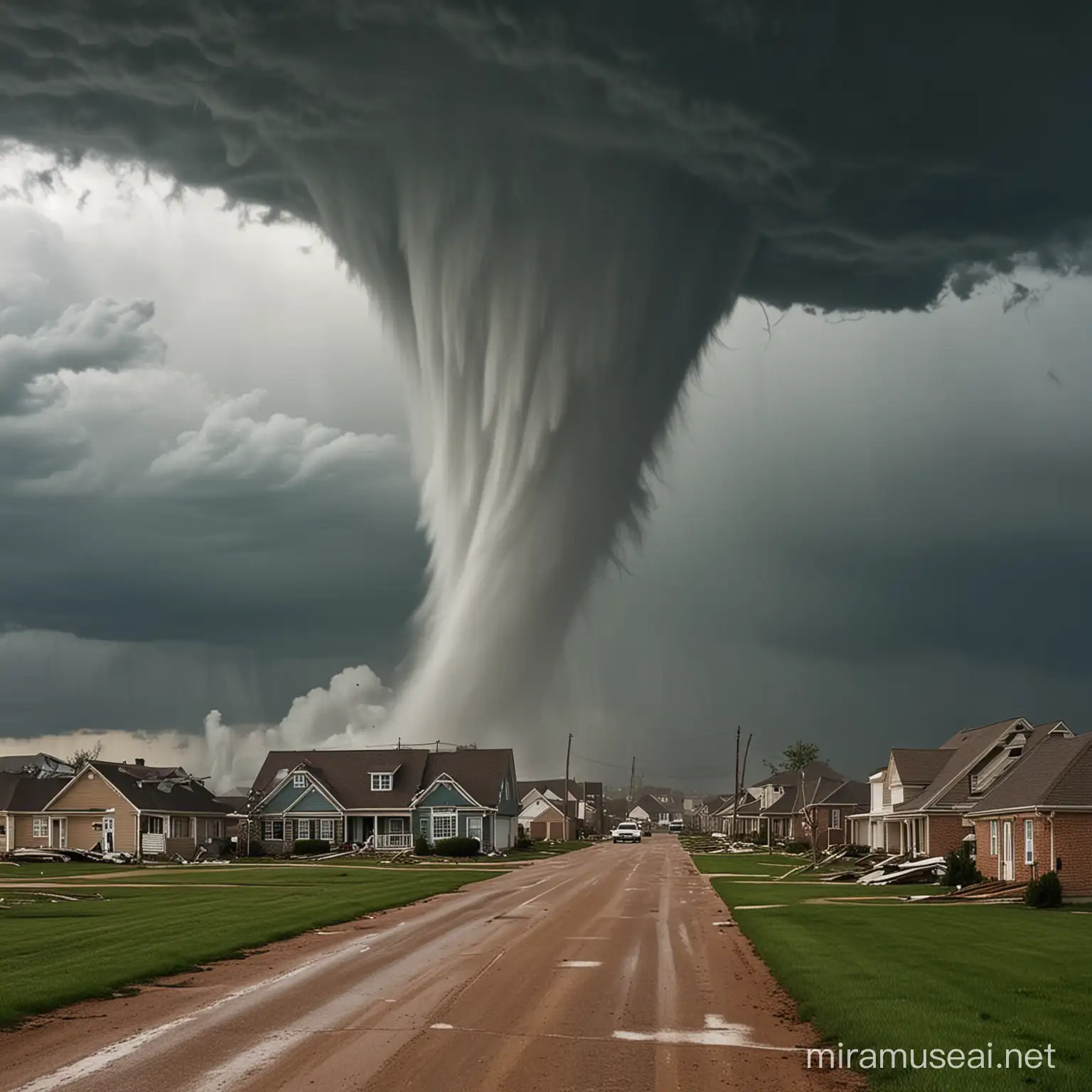 Massive Tornado Ravaging Urban Landscape Destruction and Chaos