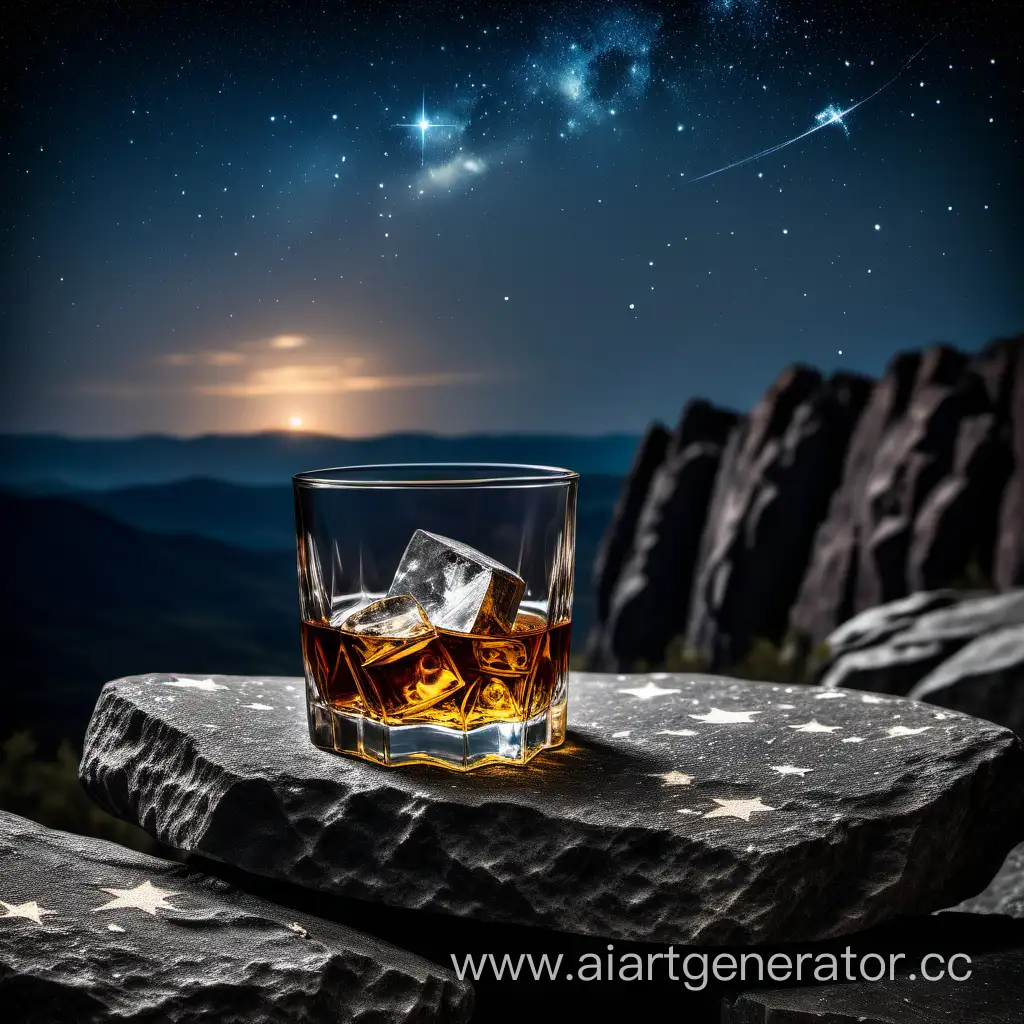 Night-Sky-Rocks-with-Whiskey-Serene-Scene-Under-Starry-Skies