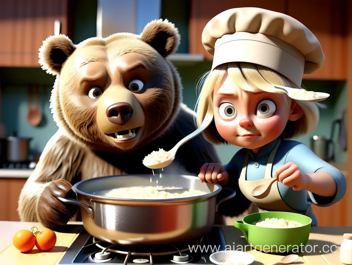 Bear-and-Masha-Cooking-Delicious-Porridge