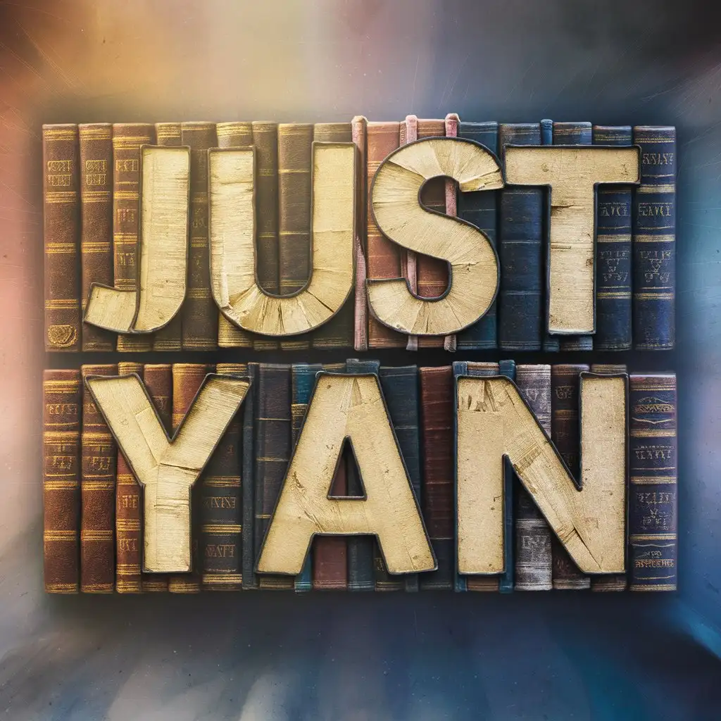 Надпись "Just Yan" выложенная старыми книгами