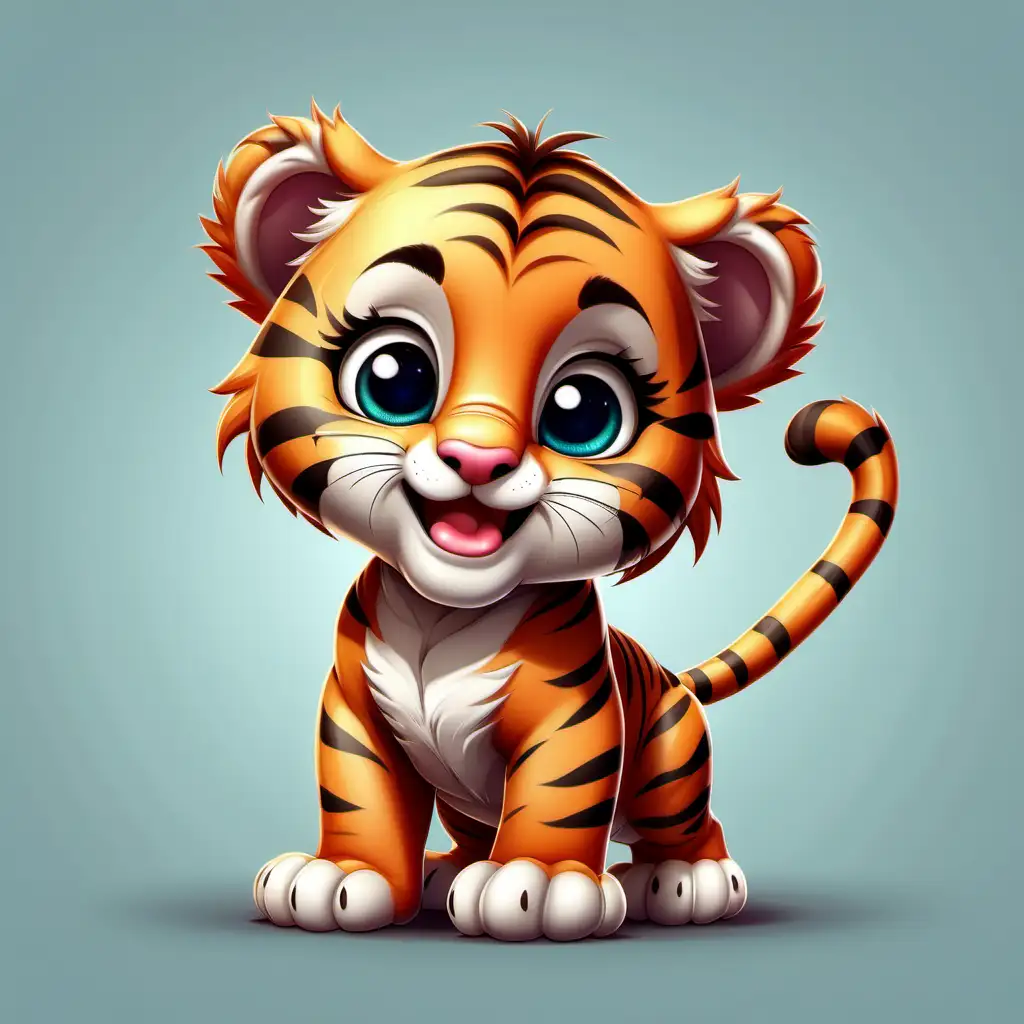 Adorable UltraDetailed Cartoon Baby Tiger Illustration