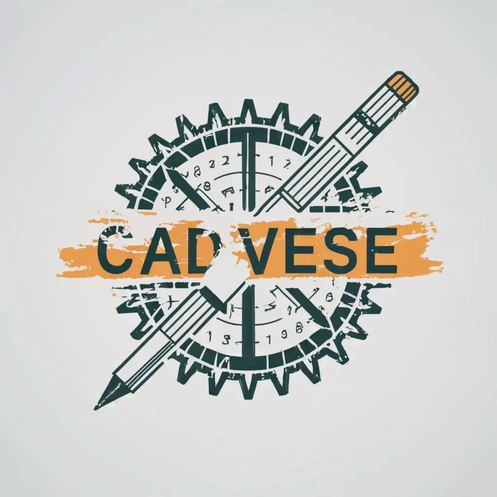 logo, CAD VERSE with cad drawing background and scale pencil protractor vernier half gear, with the text "CAD VERSE", typography, be used in Education industry