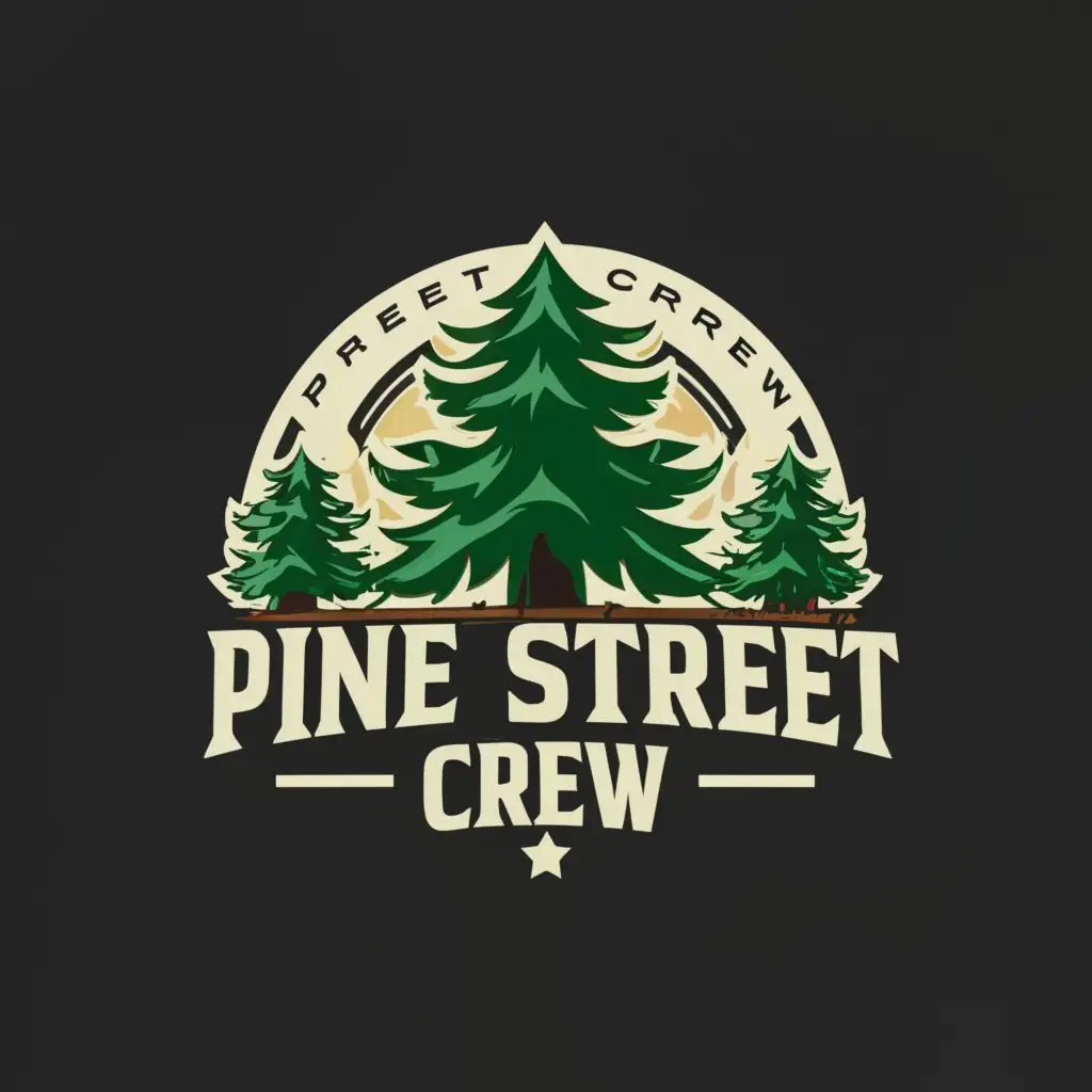 a logo design,with the text "Pine Street Crew", main symbol:Pine tree ,Moderate,be used in Automotive industry,clear background