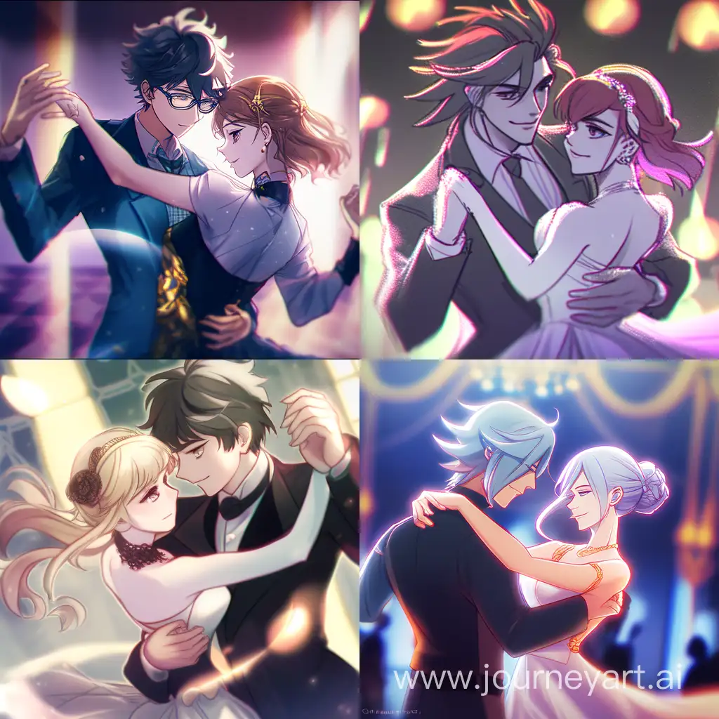 portrait shot of a couple dancing together, anime style 