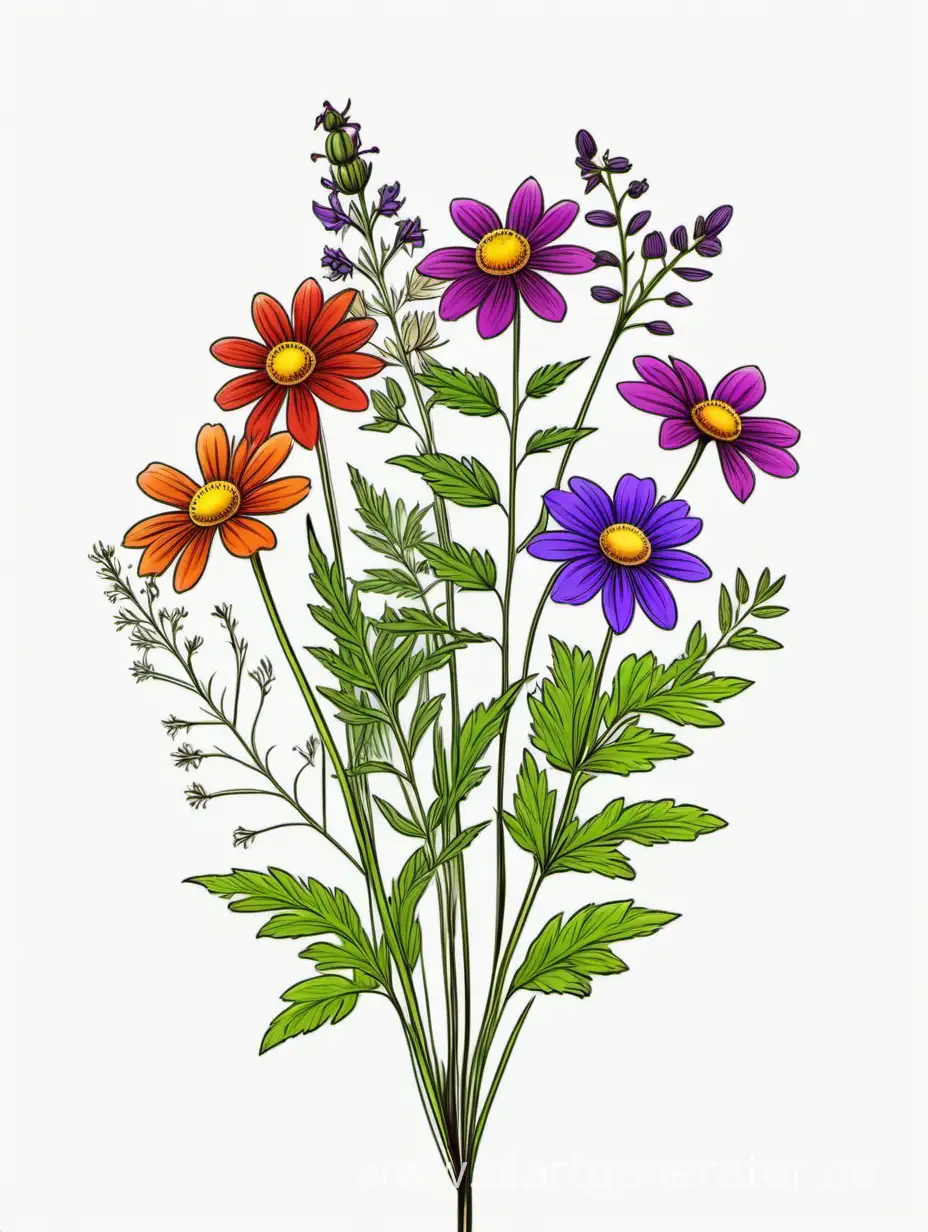 Vibrant-Cluster-of-Wildflowers-Unique-4K-Botanical-Lines-Art-on-White-Background