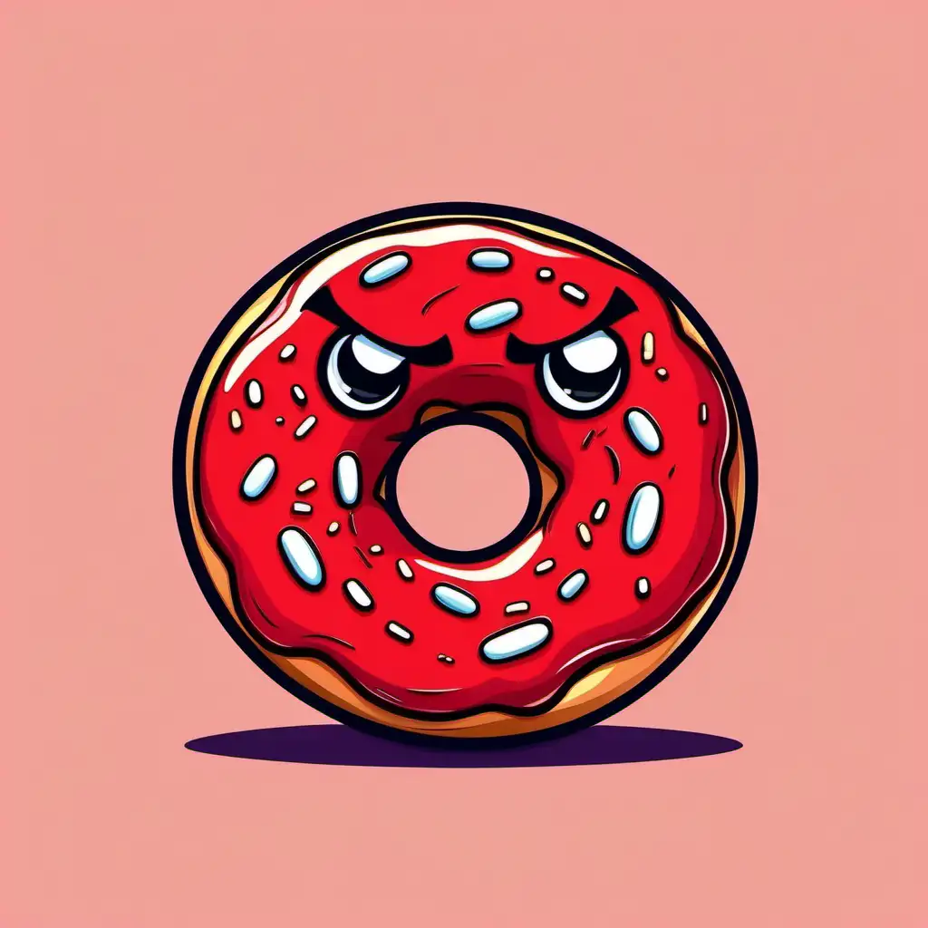 Vibrant Cartoon Angry Donut with Bold Red Hues
