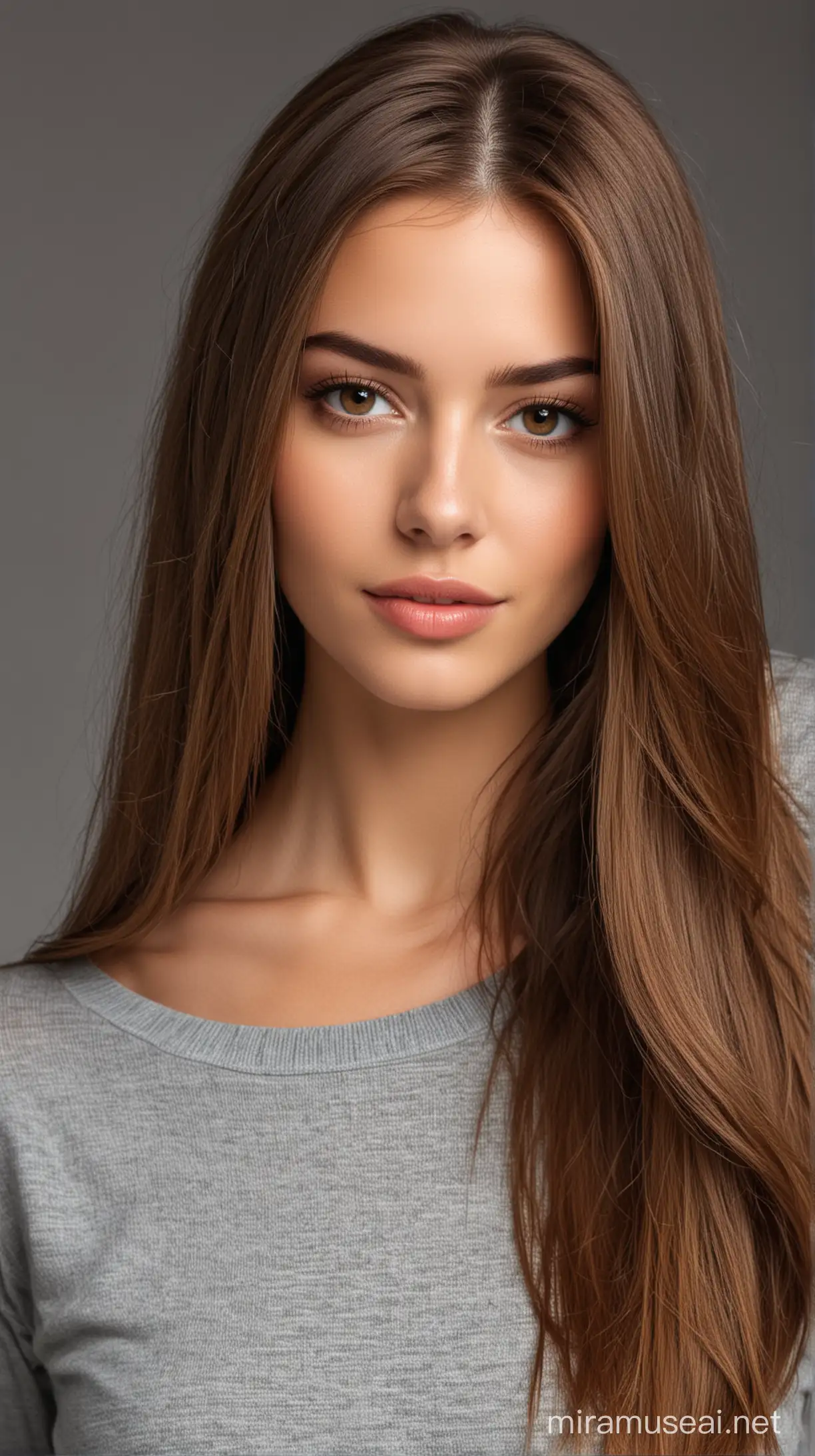 Beautiful model with brown straight hair