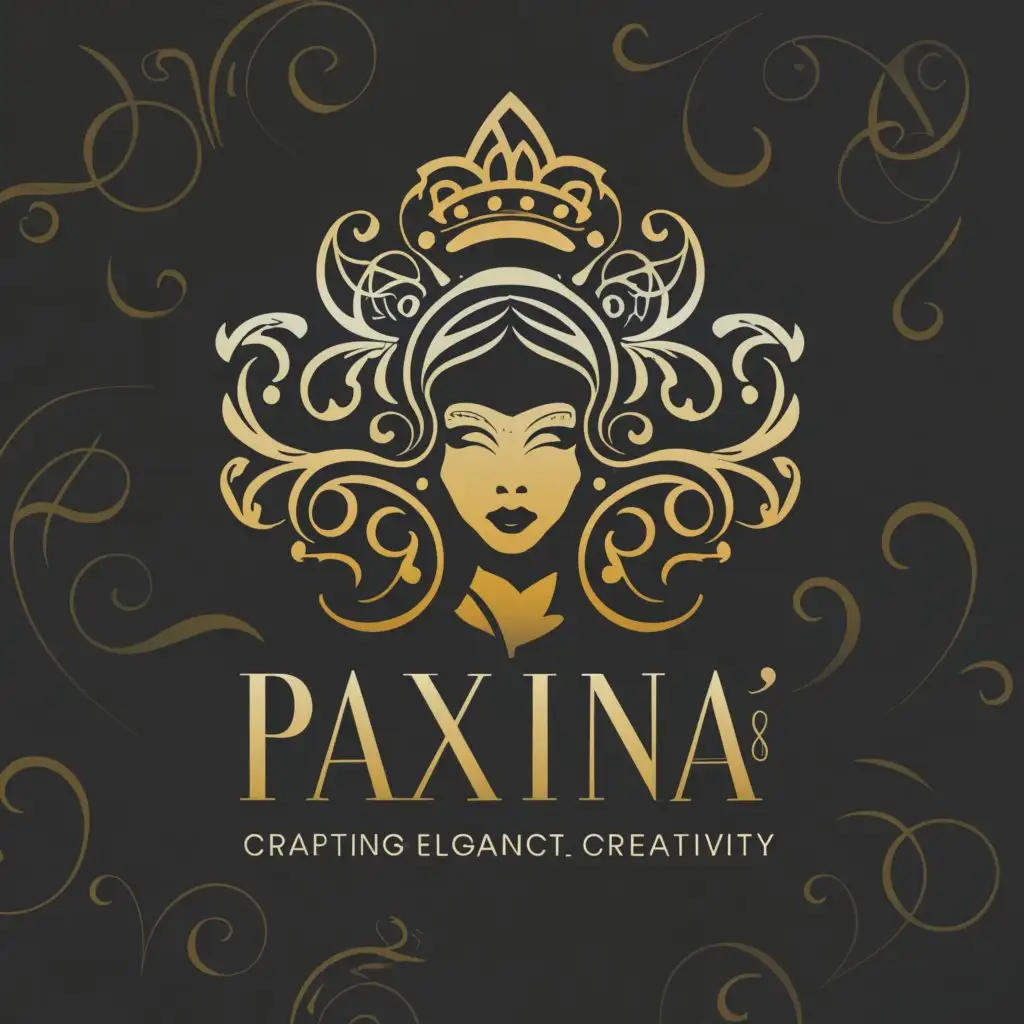 a logo design,with the text "Paxina's Makeup And Creativity 
Crafting Elegance,Creating Dreams 

", main symbol:Lady,complex,be used in Beauty Spa industry,clear background