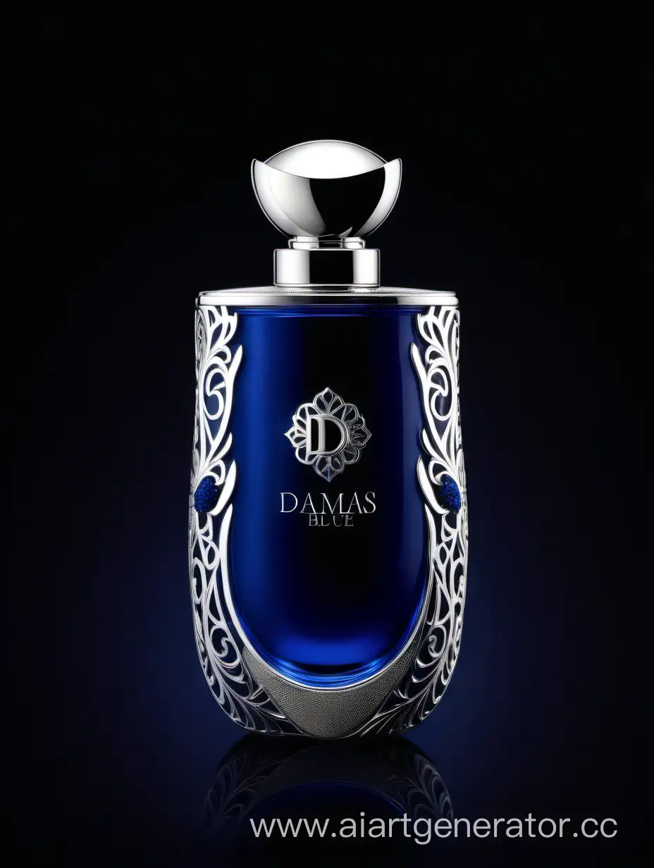 Luxurious-Silver-and-Dark-Matt-Blue-Perfume-with-Intricate-3D-Details