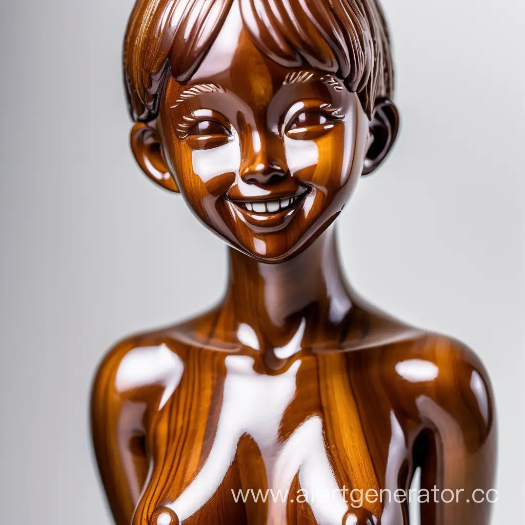 Adorable-Lacquered-Wooden-Statue-of-a-Smiling-Girl