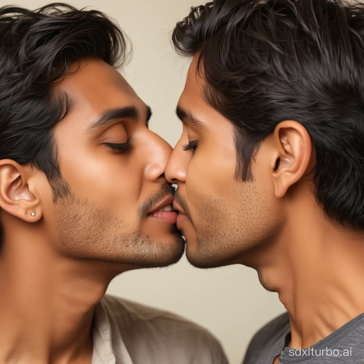 young indian man kissing womans forehead
