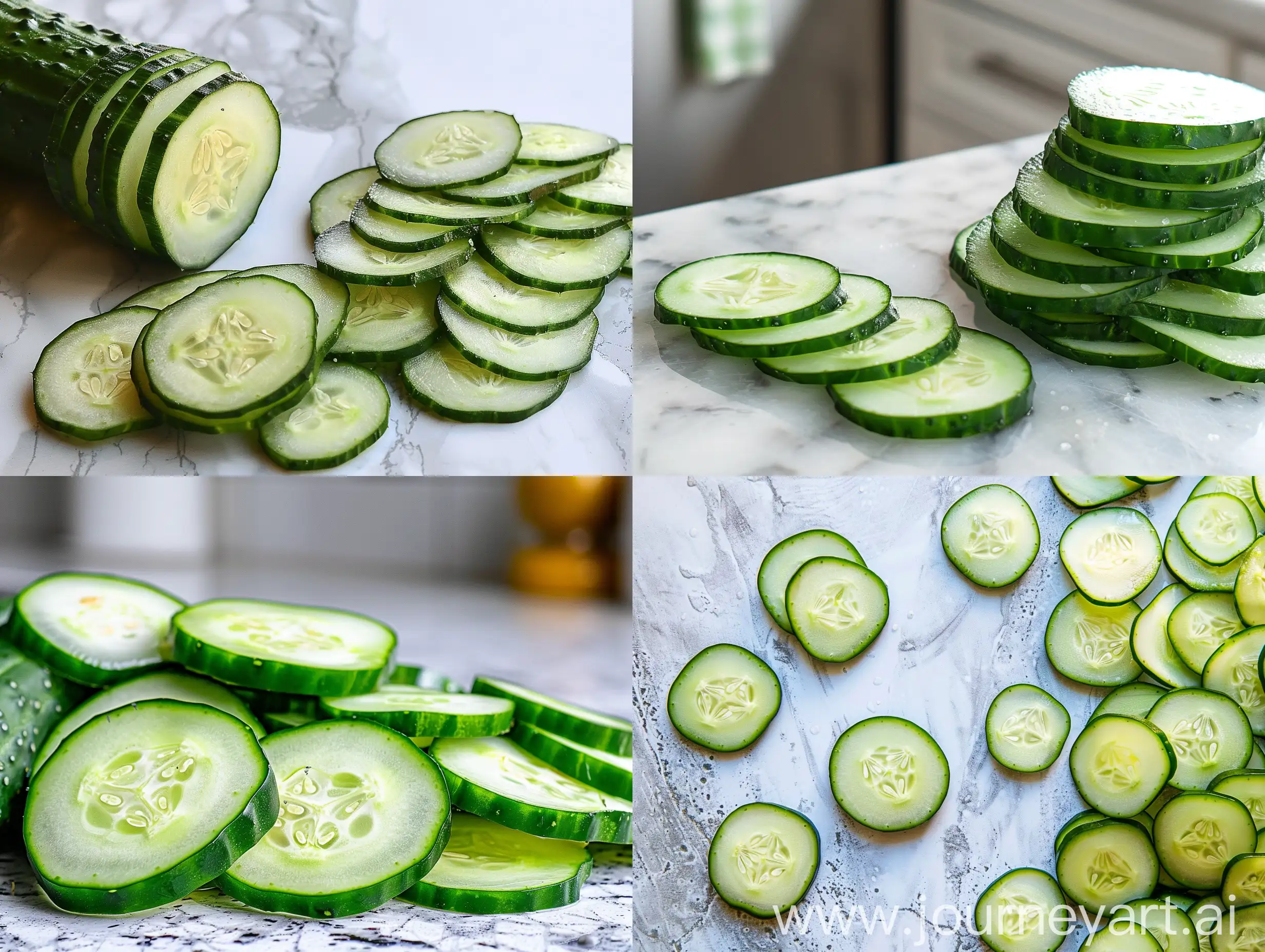 Freshly-Sliced-Cucumbers-Arranged-on-Kitchen-Table