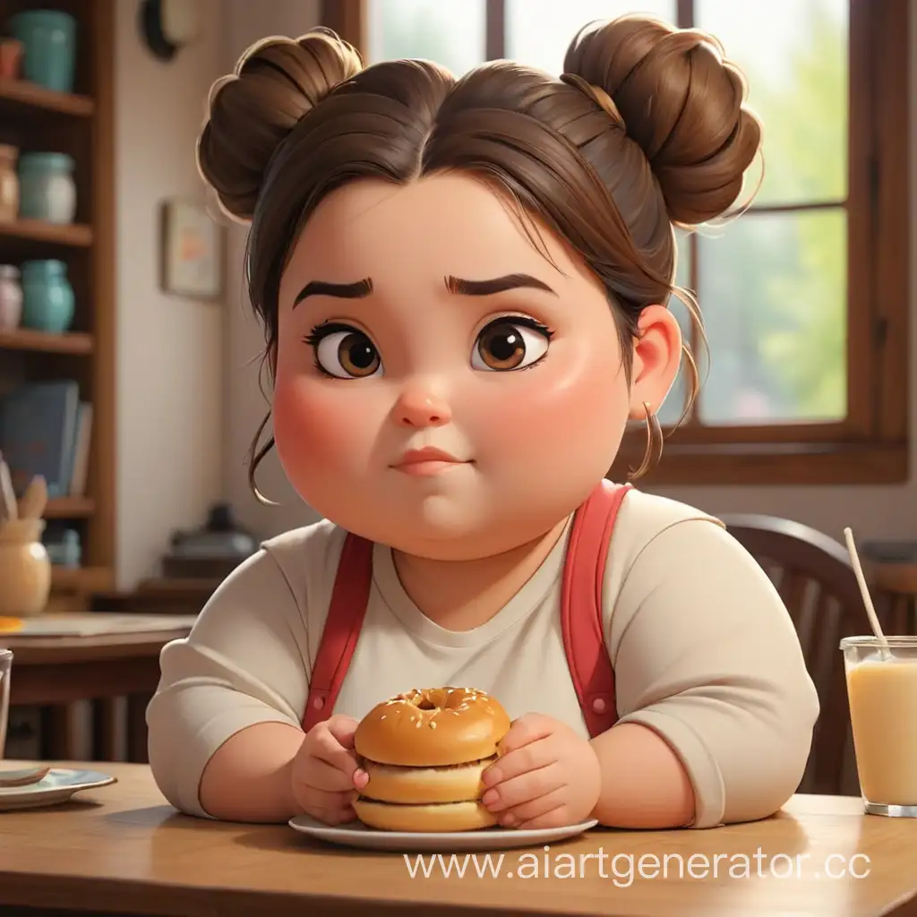 Adorable-Cartoon-Girl-Holding-Bun-at-Table