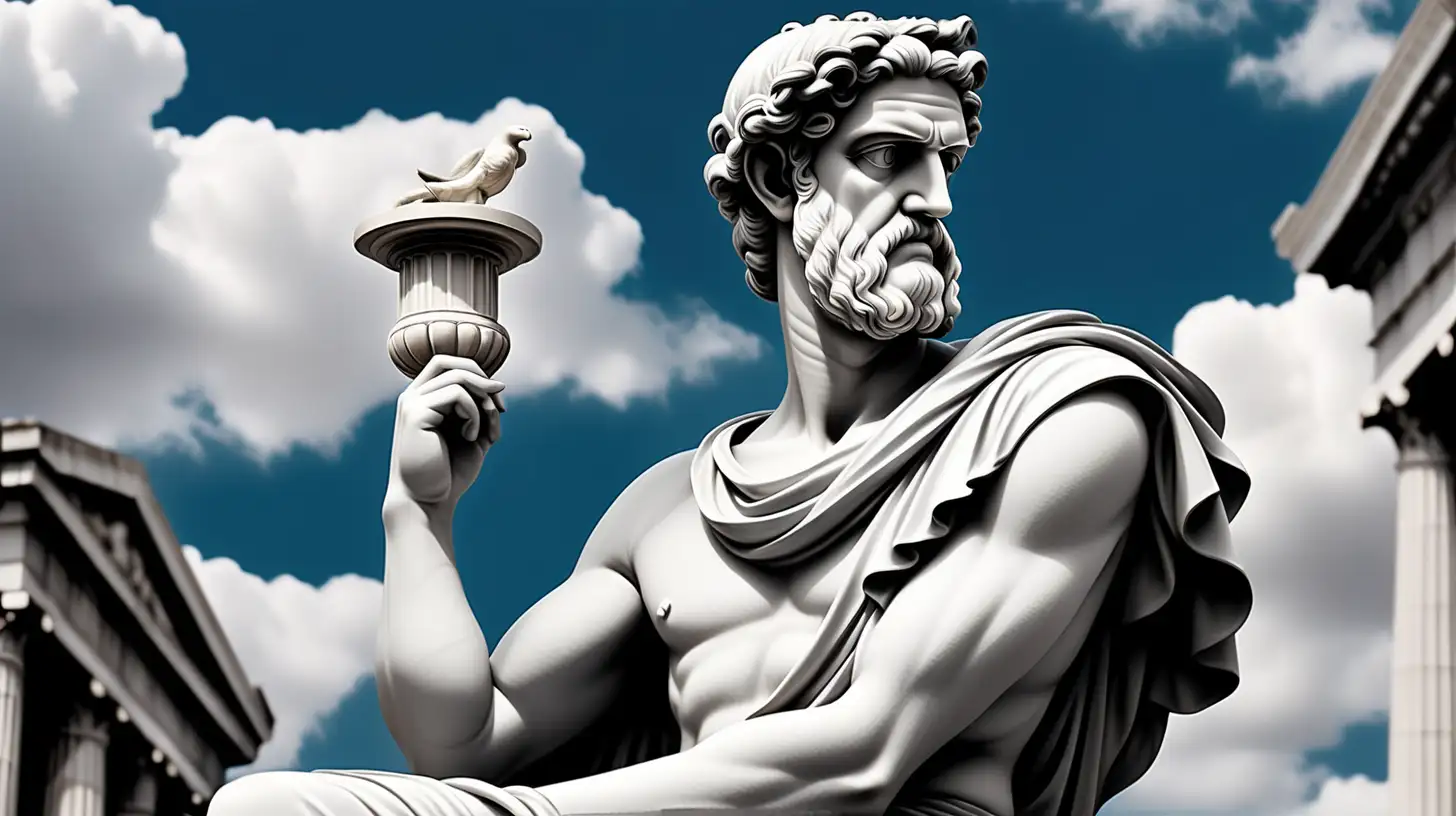 Majestic Ancient Greek Writer Statue Amidst Artistic Palaces