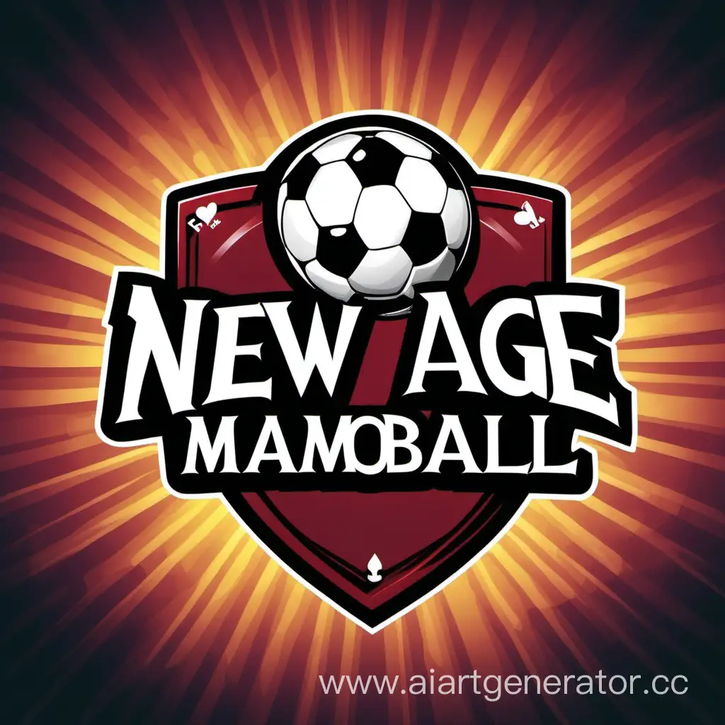 Сделай квадратный логотип для игры, связанной с фишками и футболом с названием "New age Mamoball". Напиши название в точь точь, ничего не дополняй, быквы не убирай 
