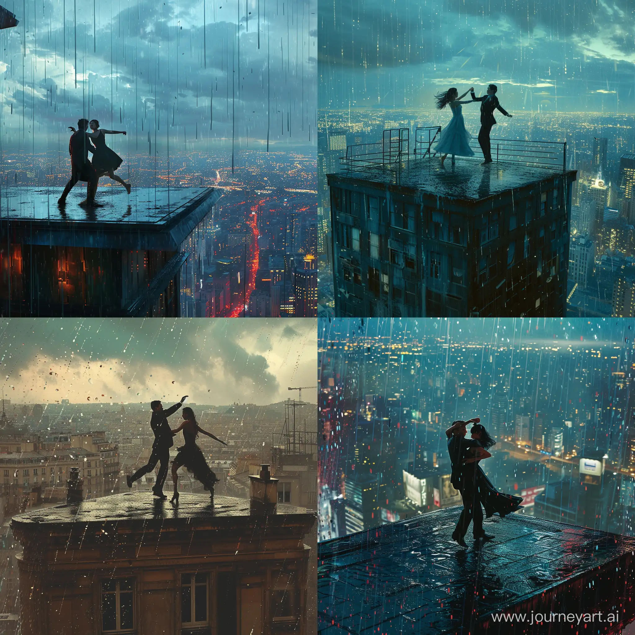 Enchanting-Rainsoaked-Dance-on-City-Rooftop-Unpredictable-Beauty-Amidst-Technological-Chaos
