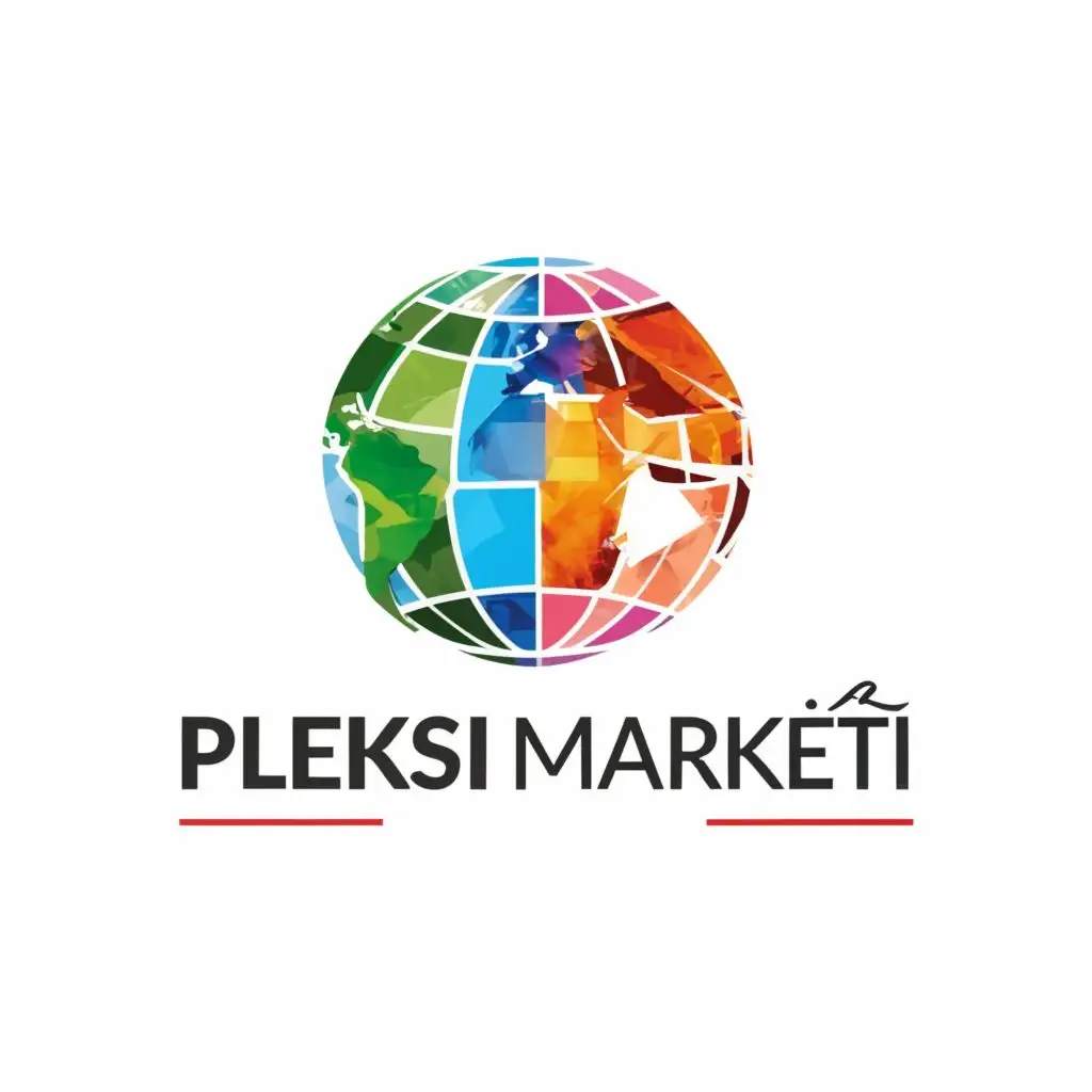 logo, colorful world glass, with the text "pleksi marketi", typography, be used in Construction industry