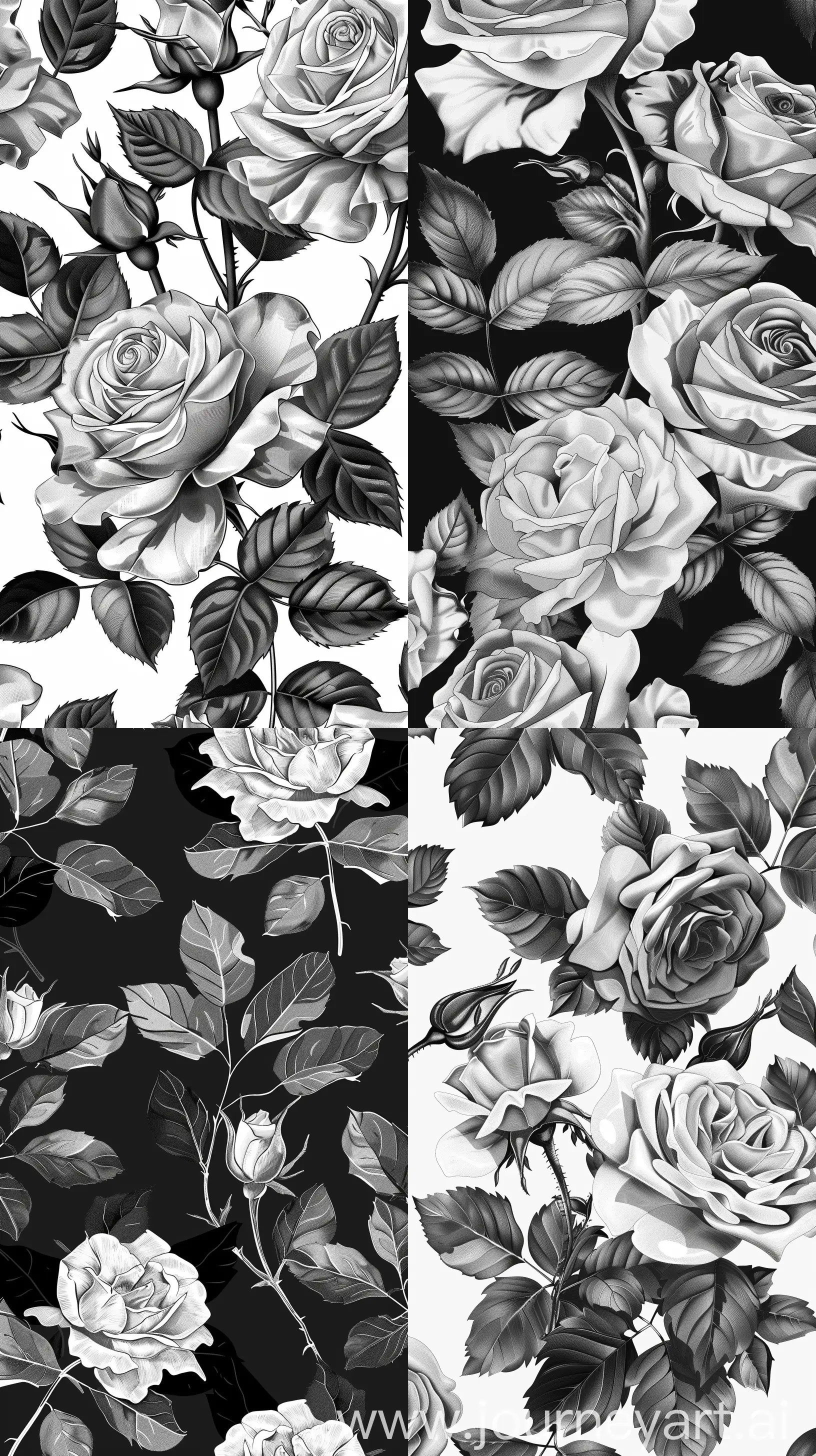 Geometric rose flower illustration Pattern, Black and white, vector --ar 9:16
