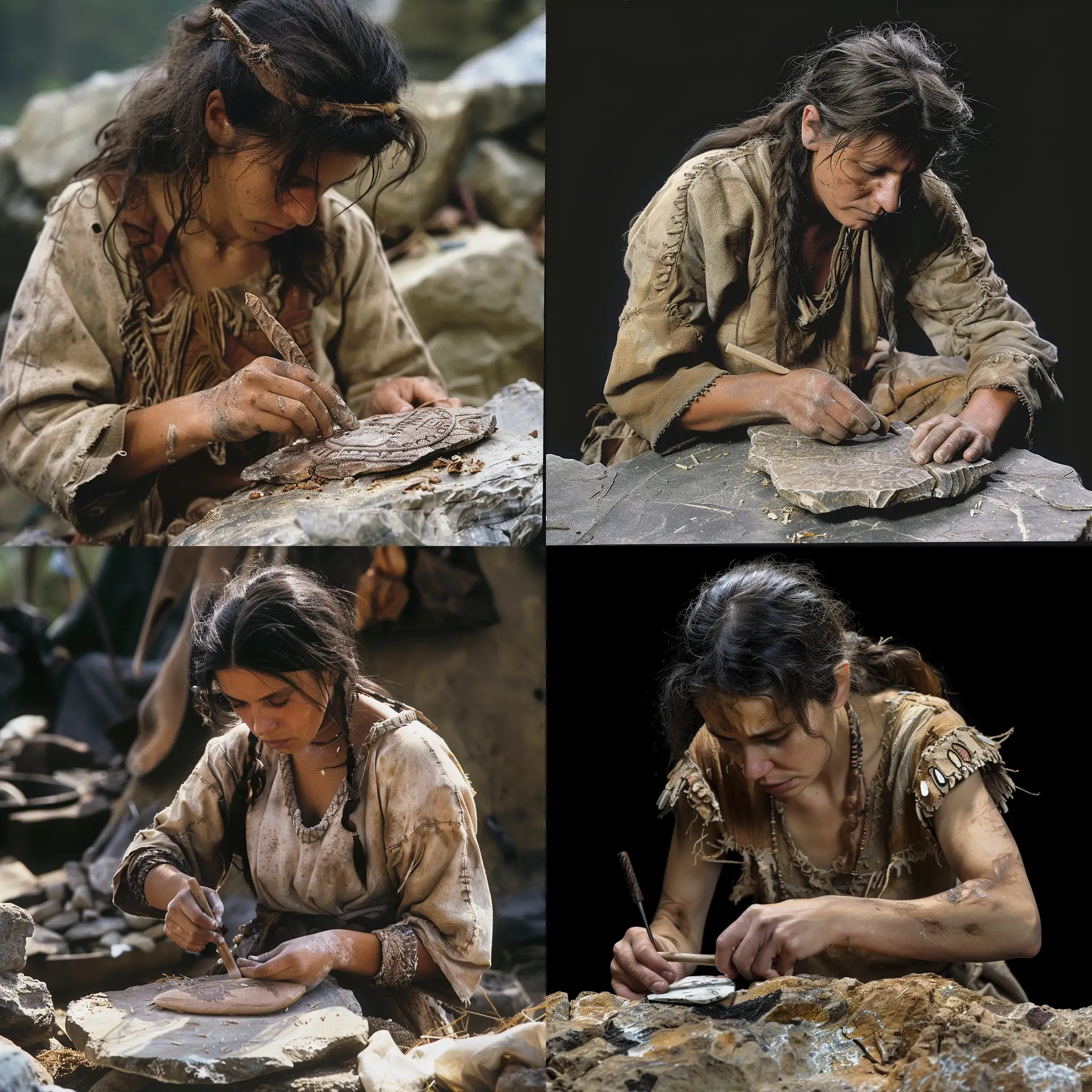 Ancient-Flint-Carving-Prehistoric-Woman-Crafting-with-Percuteur