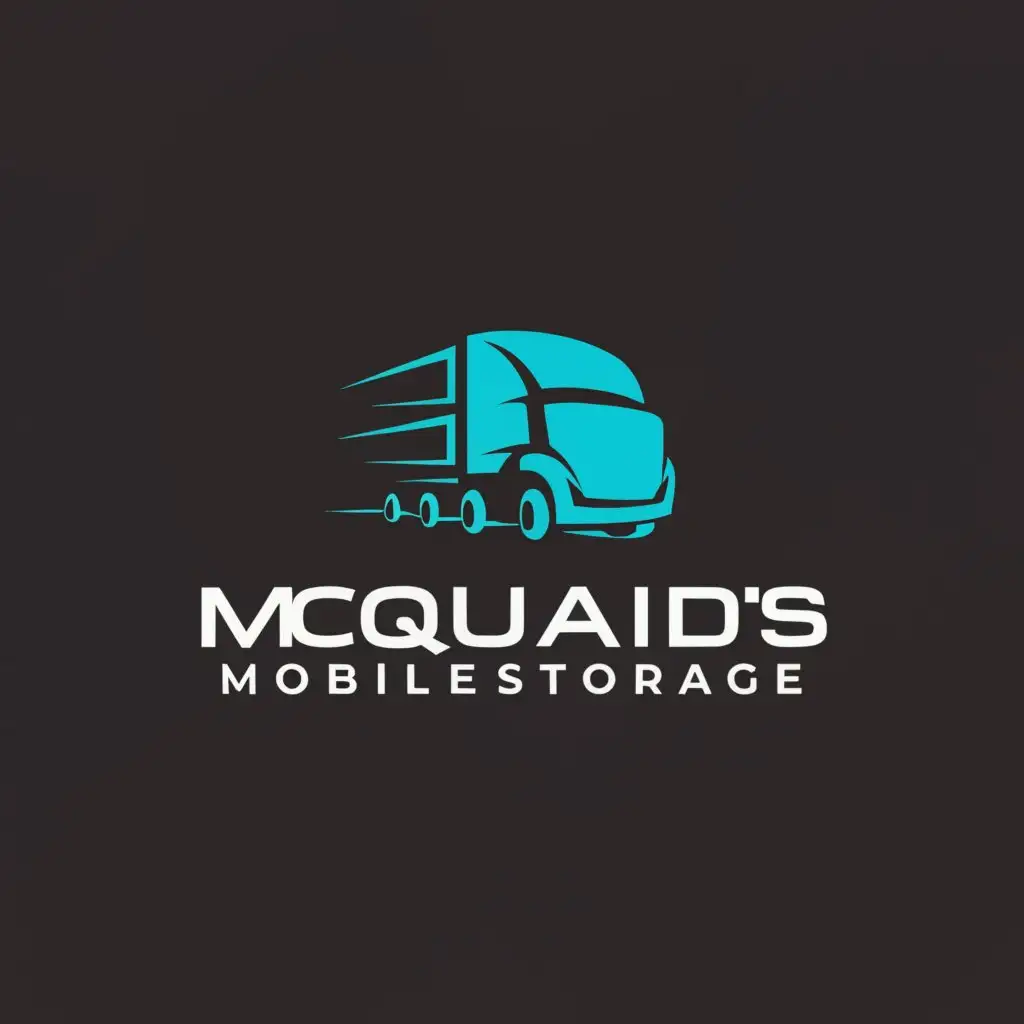 a logo design,with the text "McQuaids Mobile Storage", main symbol:3ed -generation trucking and mobile storage company.,Moderate,clear background