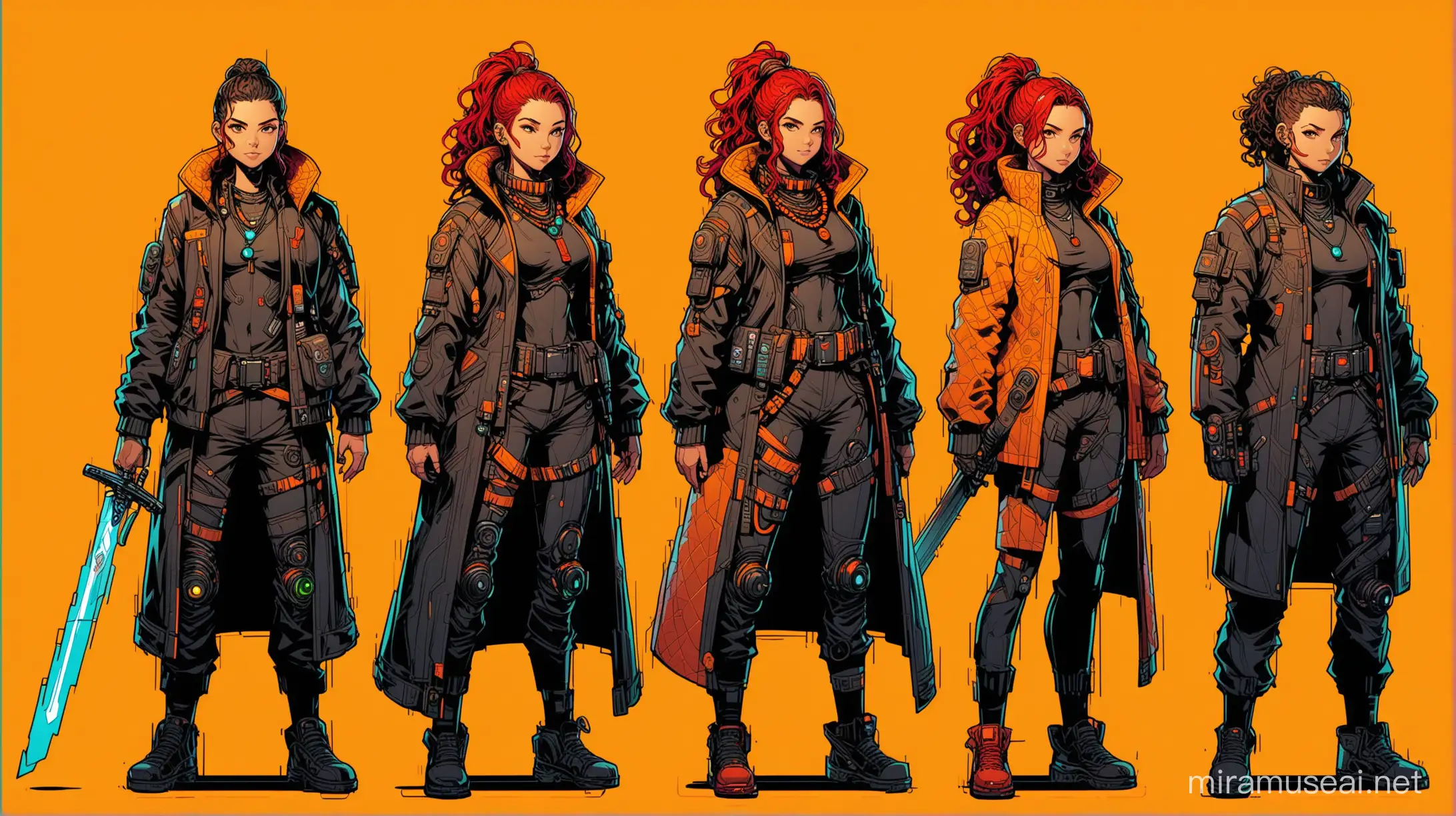 Cyberpunk Character Art Diverse Group with Intricate Details and Amber Background