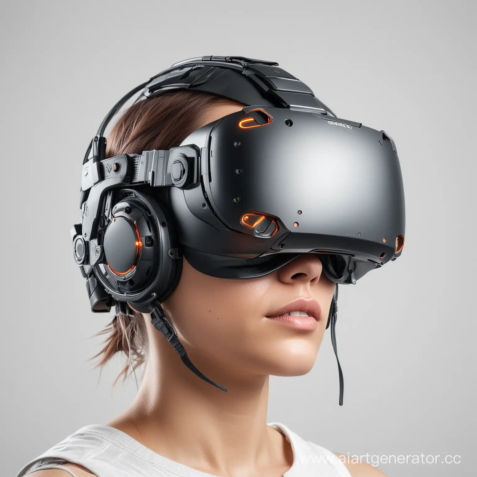 VR шлем из киберпанка на белом фоне
