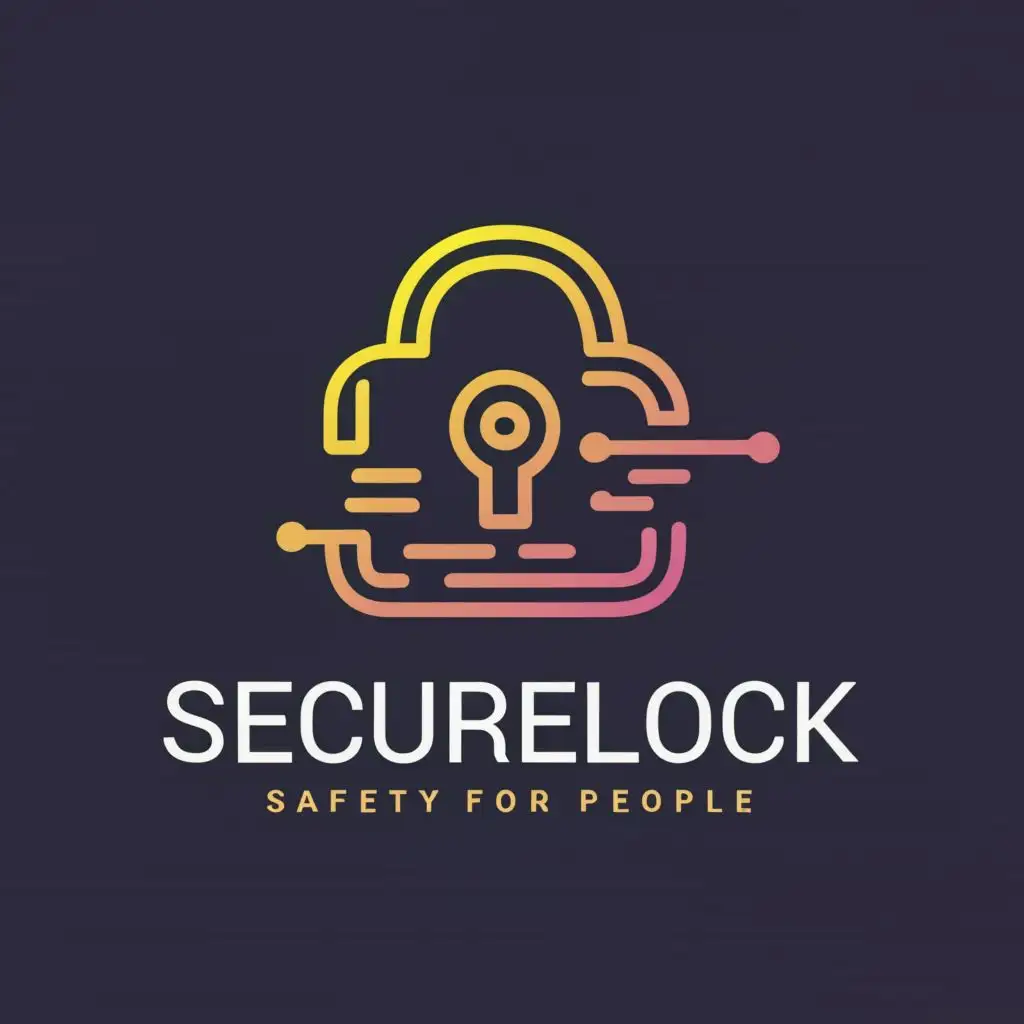 logo, Lock with Key, with the text "SecureLock", typography, used in technology industry, slogan "Safety For People"