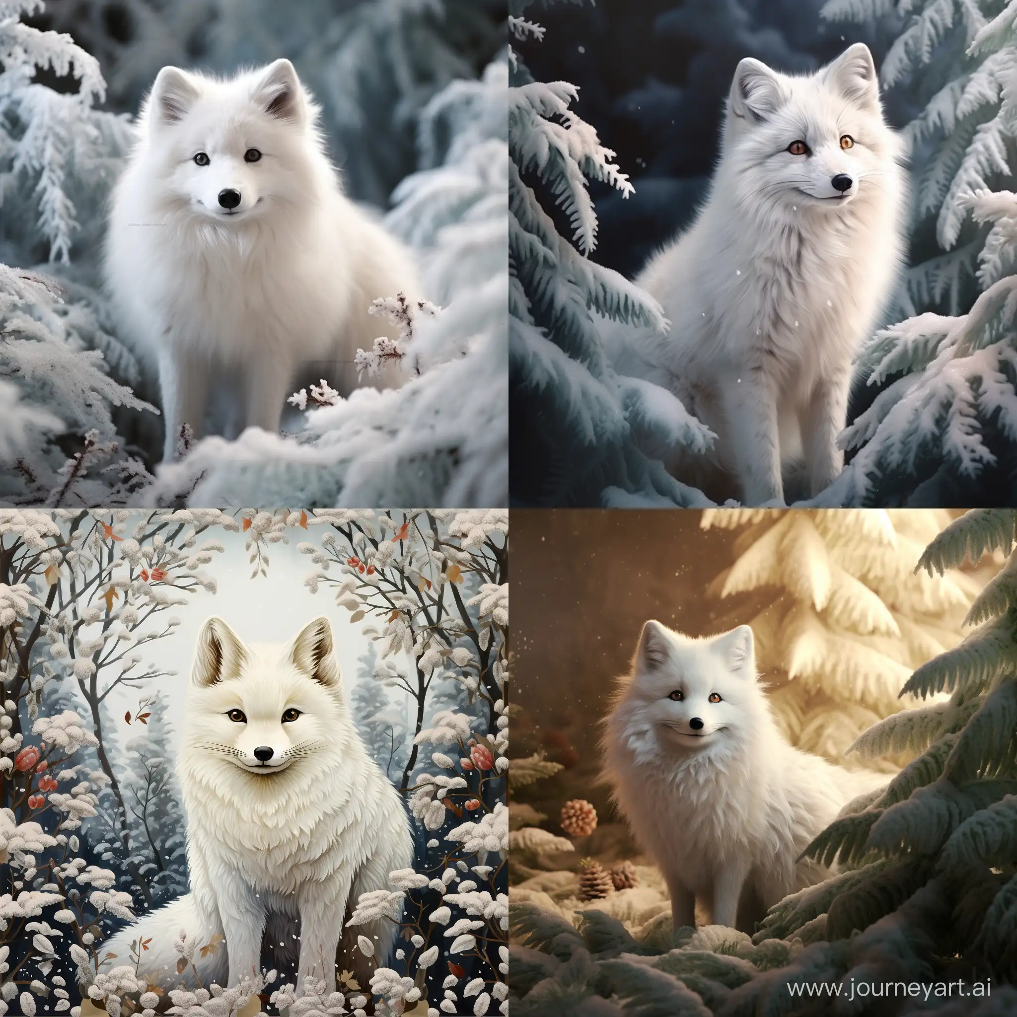 Enchanting-White-Fluffy-Fox-in-Snowy-Fir-Forest