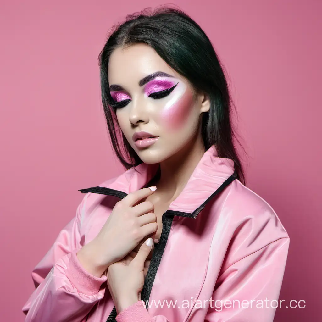 Elegantly-Styled-Woman-in-Pink-Jacket-with-Striking-Makeup