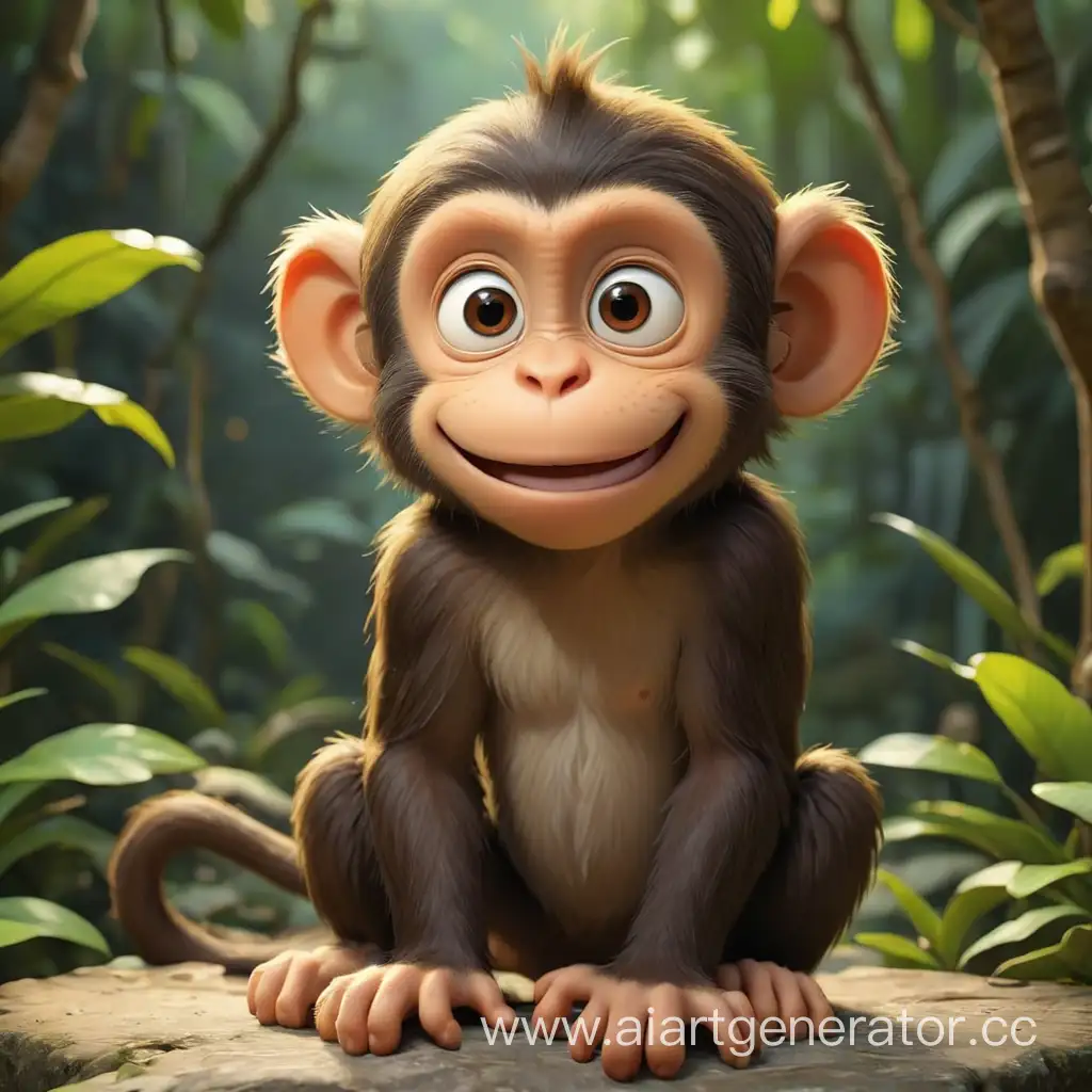 Playful-Cartoon-Monkey-Swinging-from-Jungle-Vines