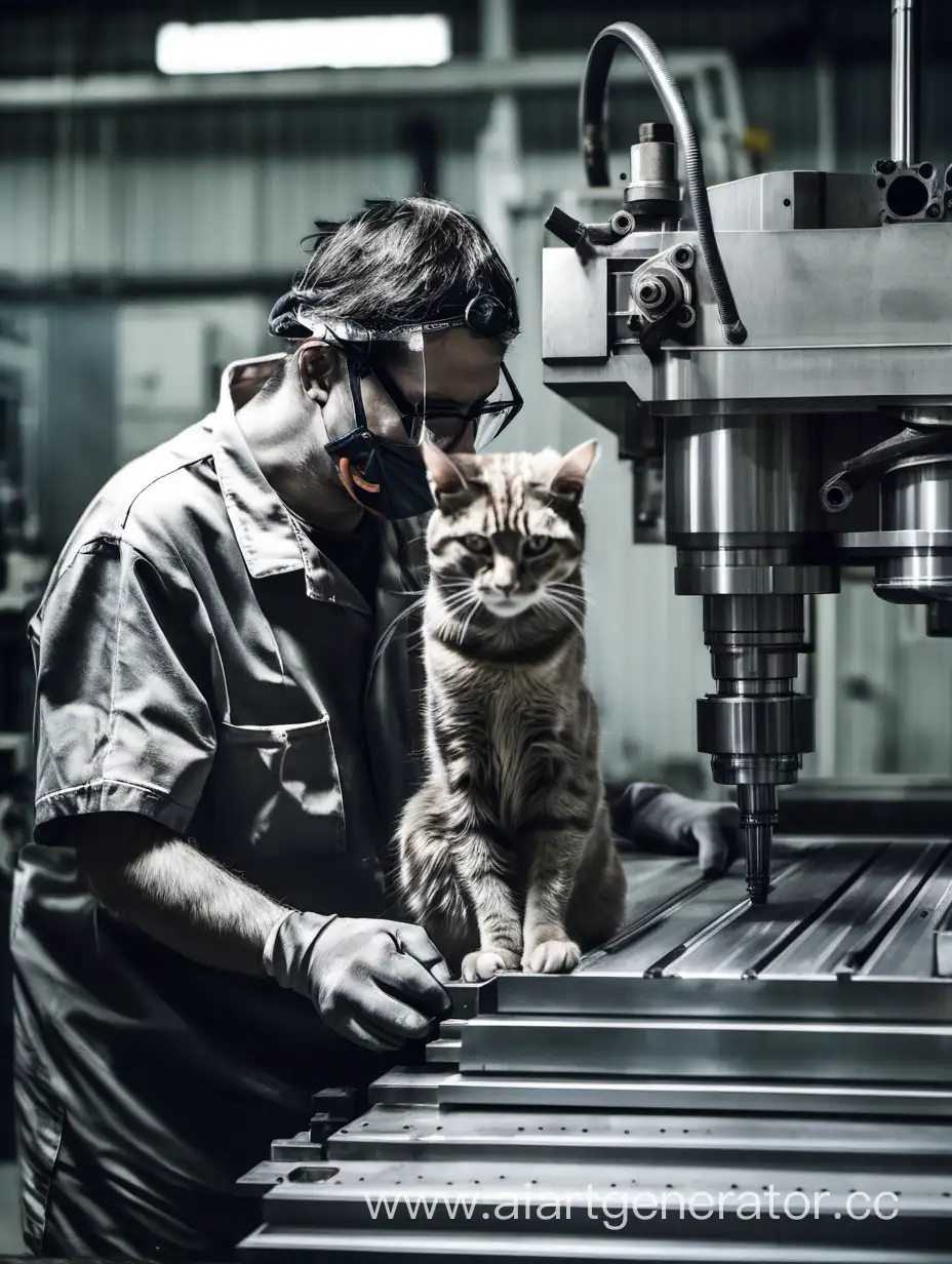 CNC-Machine-Operation-at-Arsenal-Plant-with-Worker-and-Cat