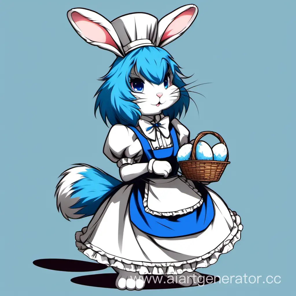 Фурри кролик голубой цвет шерсти в костюме горничной
