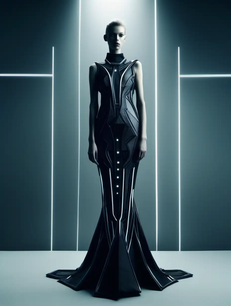 Dark Photoshoot Featuring Fancy Abstract Futuristic Dresses
