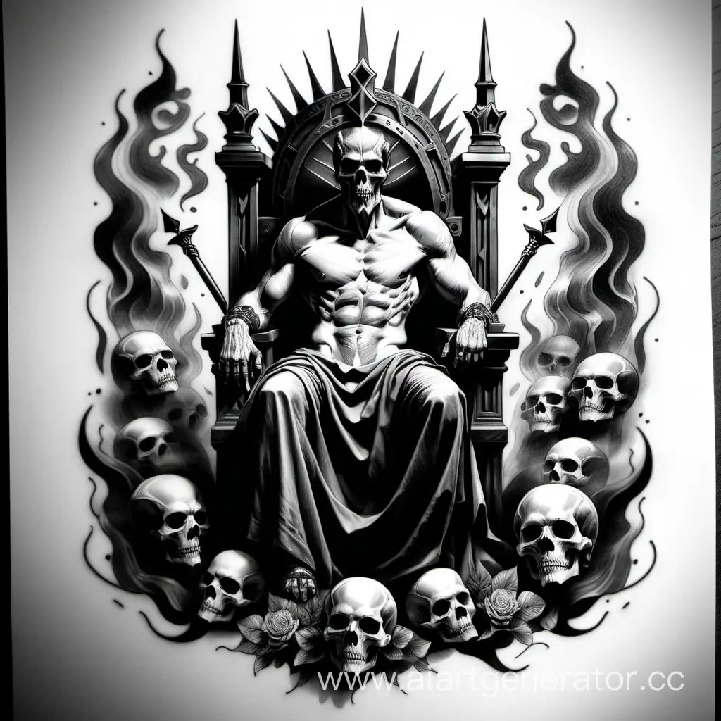 бог аид, трон, череп, графический рисунок, реалистичность, тату эскеиз