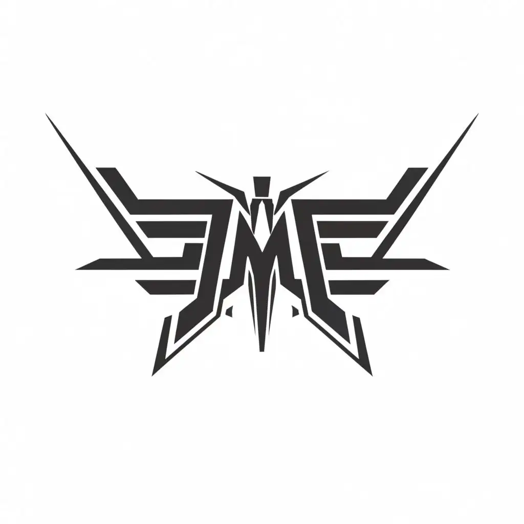 a logo design,with the text "JMC", main symbol:JMC but with Gundam-like attributes and a wing,complex,be used in Technology industry,clear background