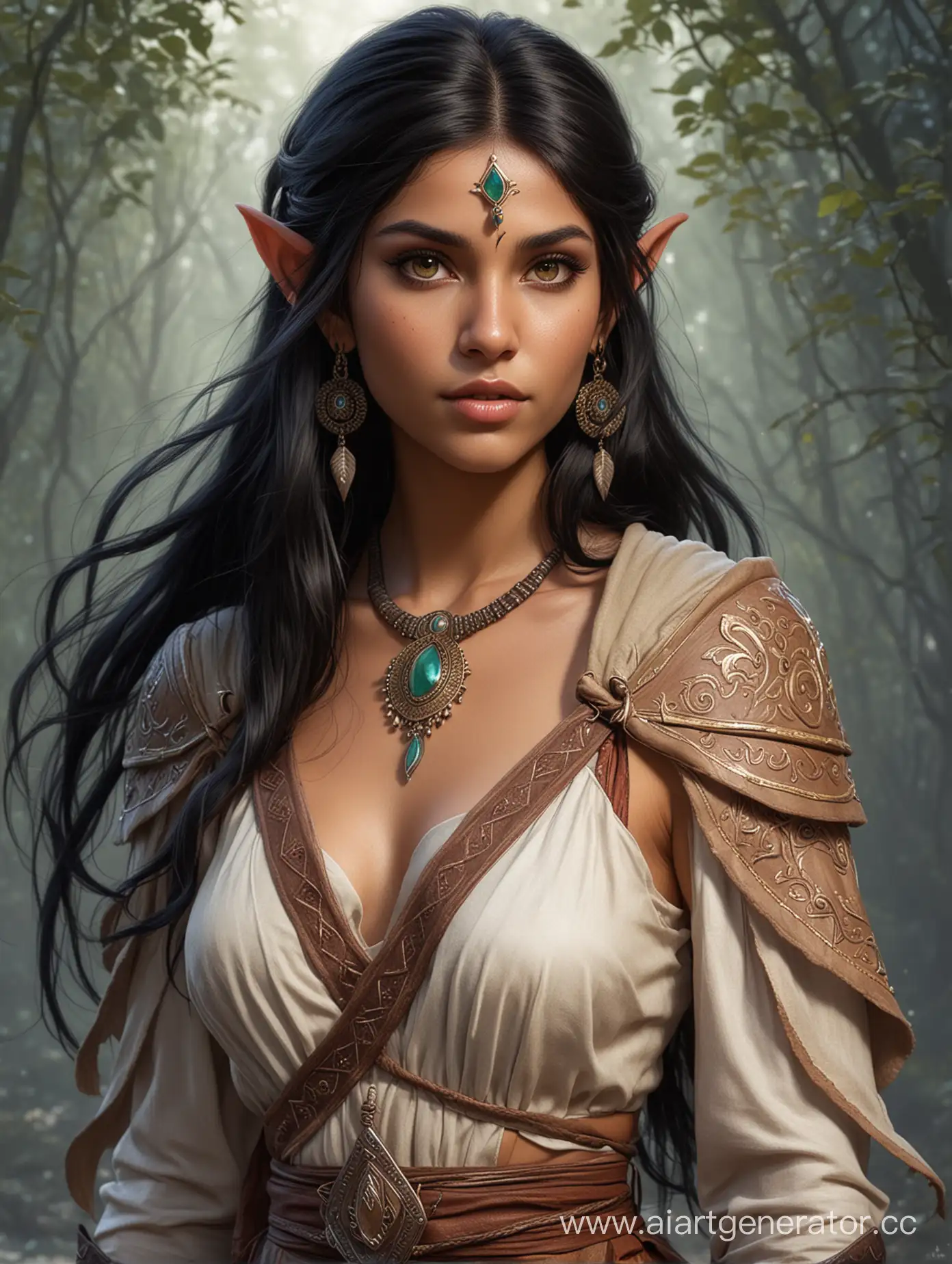 Mystical-Indian-Mage-with-Dark-Hair-Enigmatic-Portrait-of-an-Elf-Sorcerer