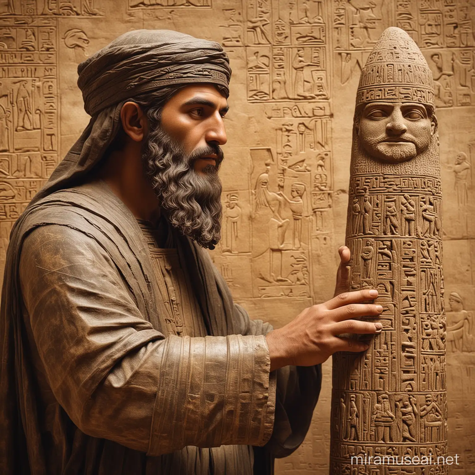 Babylonian Man Holding Hammurabi Code in an Ancient Setting