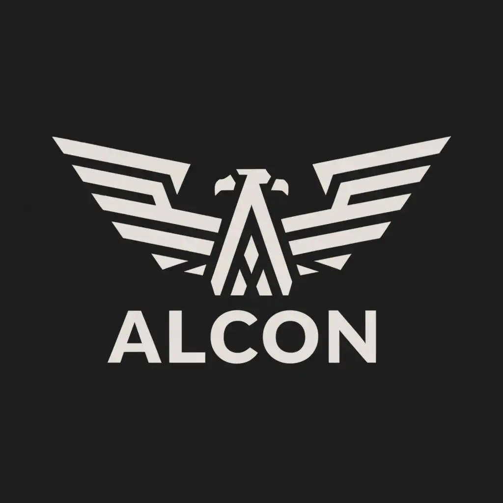 a logo design,with the text "ALCON", main symbol:military, masculine, black and white, simple, Falcon,Moderate,clear background