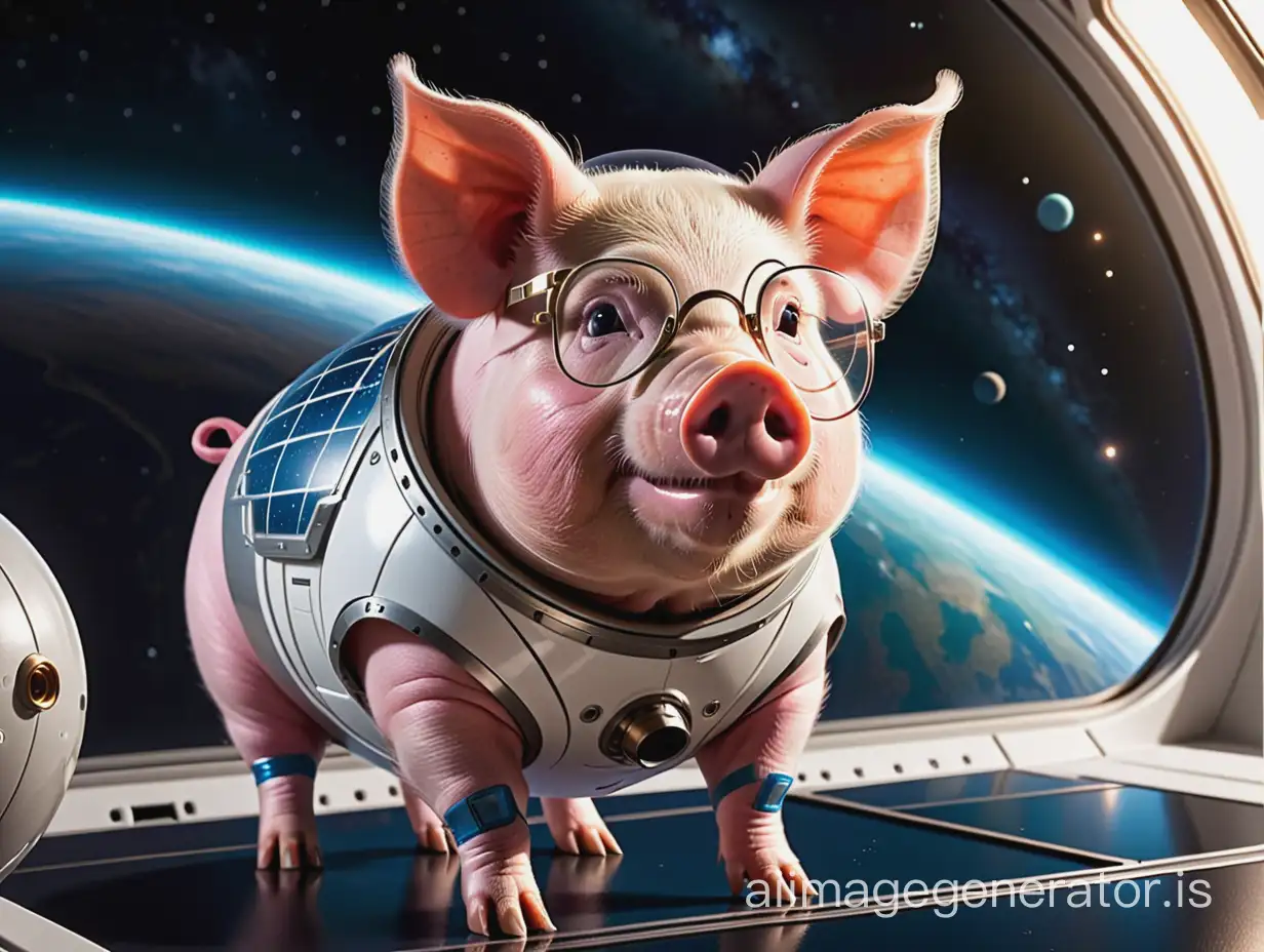 A very smart pig on a spaceship bound for friendship