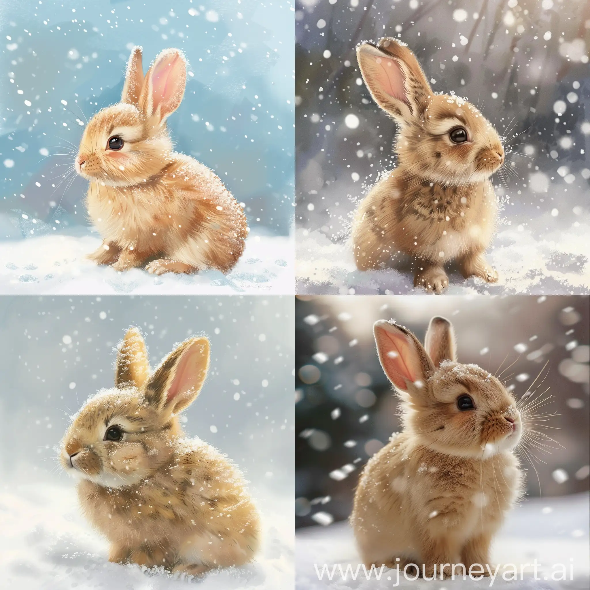 背景雪天，可爱的兔子，萌萌的