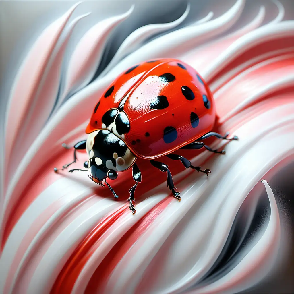 Arty painting ethereal spirit ladybug soft red soft pastel and white colours flowing 