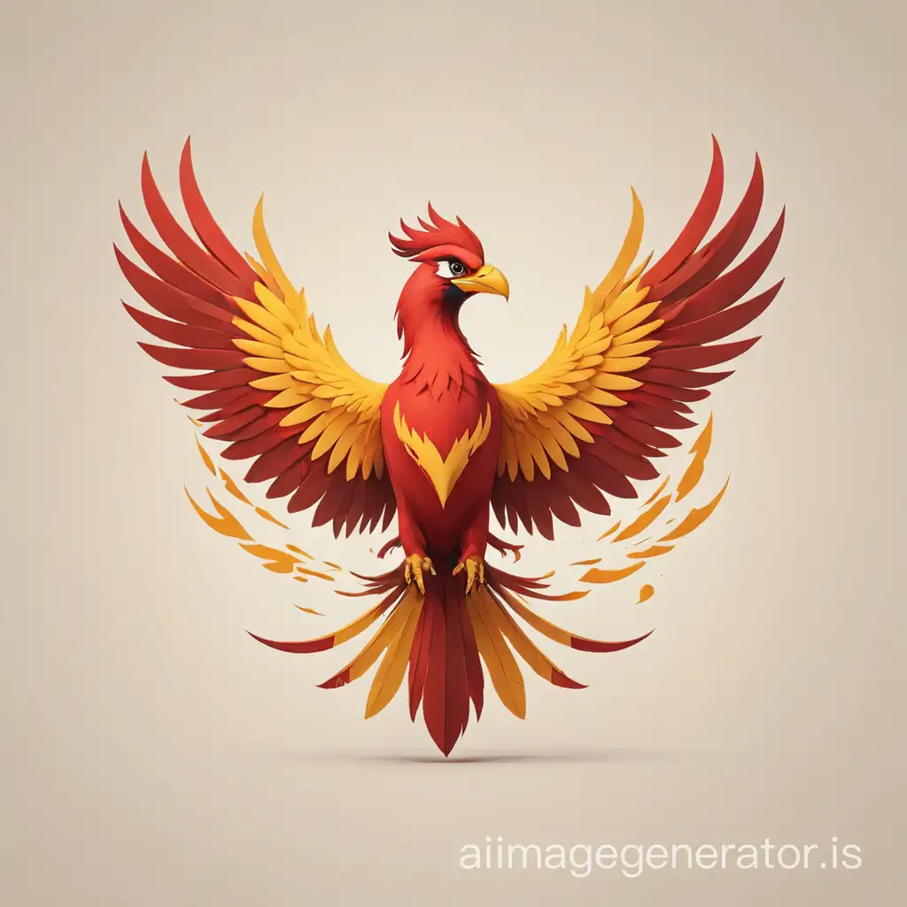 logo, minimalistic, big red and yellow phoenix bird, wings spread