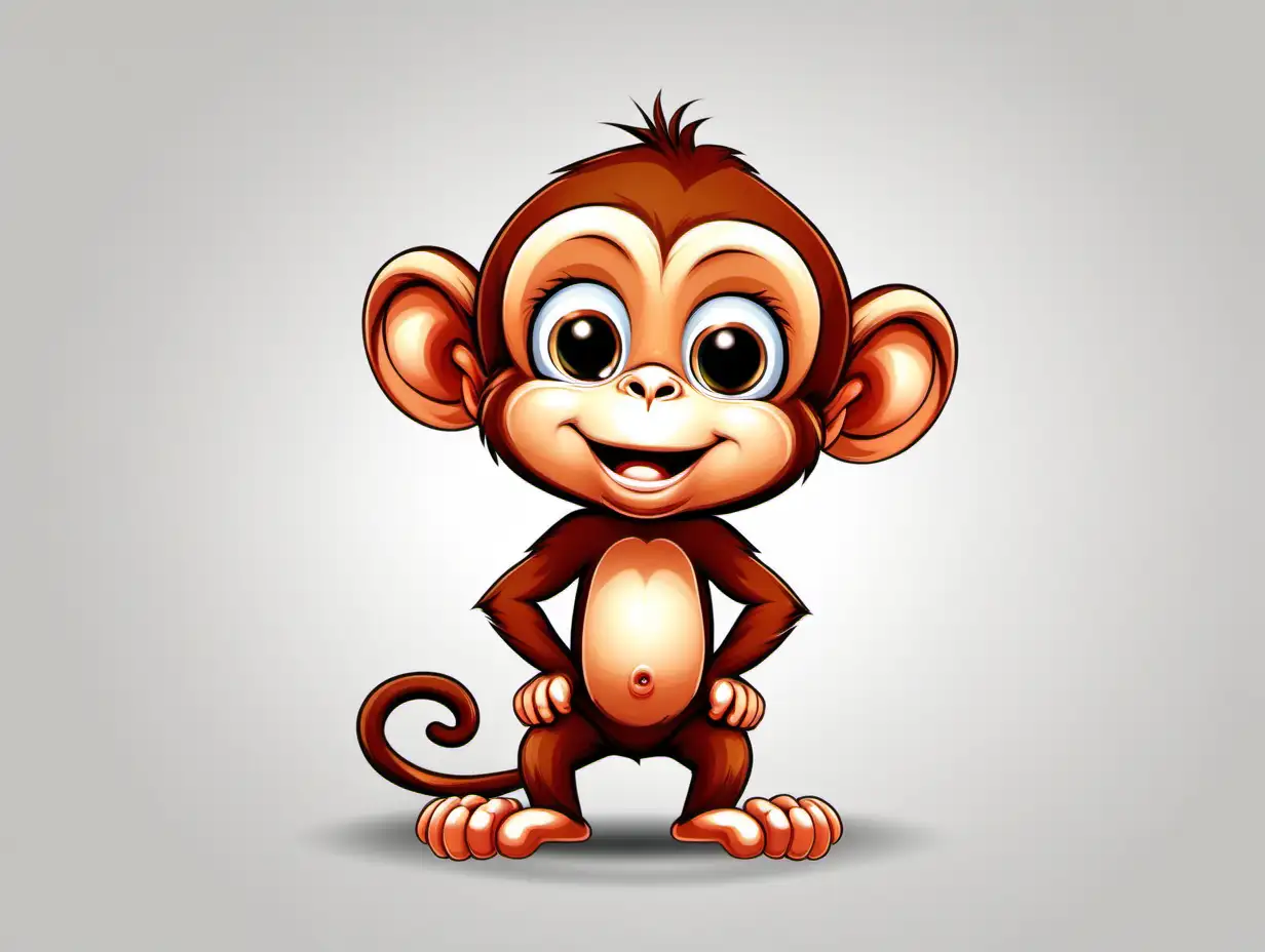 Friendly Cartoon Baby Monkey Illustration on White Background