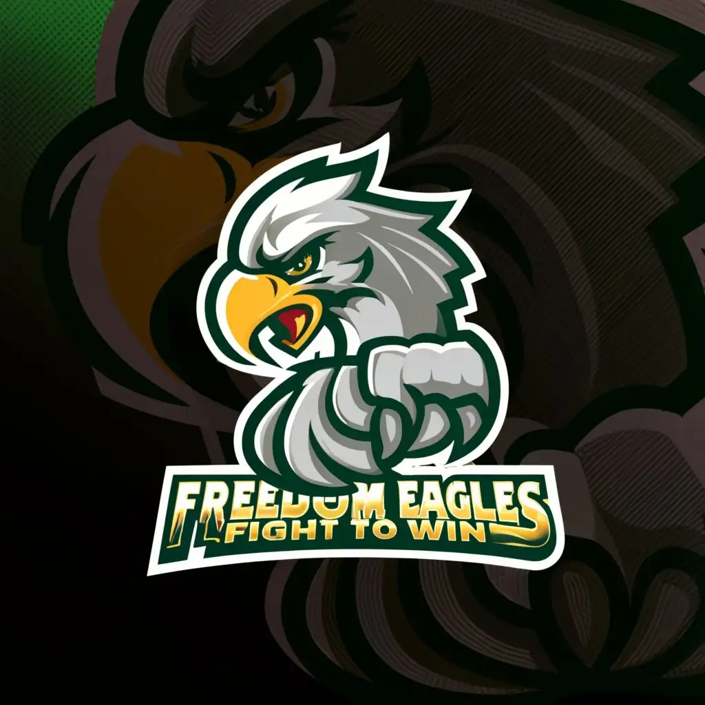 a logo design,with the text "Freedom Eagles Fight to Win", main symbol:A green and Gold Capital B in Bubble lettering with an eagles claw gripping it from the rear with only the talons showing on the face of the B,Moderate,be used in Education industry,clear background