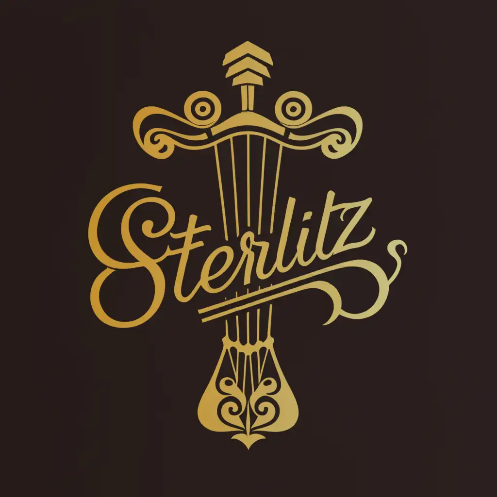 a logo design,with the text "SterlitZ", main symbol:a golden lyra like Steinway,Moderate,clear background