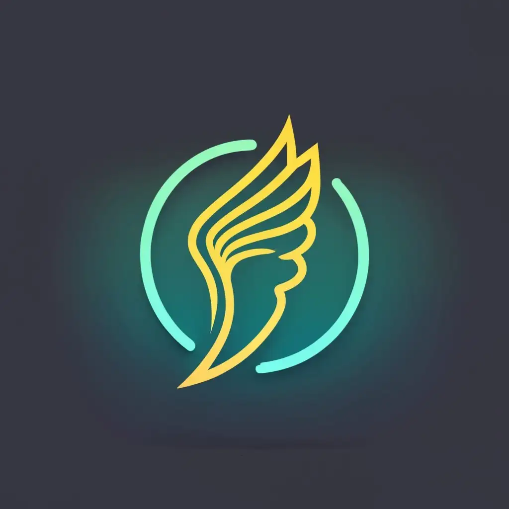 logo, Logo, phoenix wing with angle crown in a circle, on black background in neon color, with the text "ALL IN ALL", typography, with the text "All In All", typography, be used in Entertainment industry